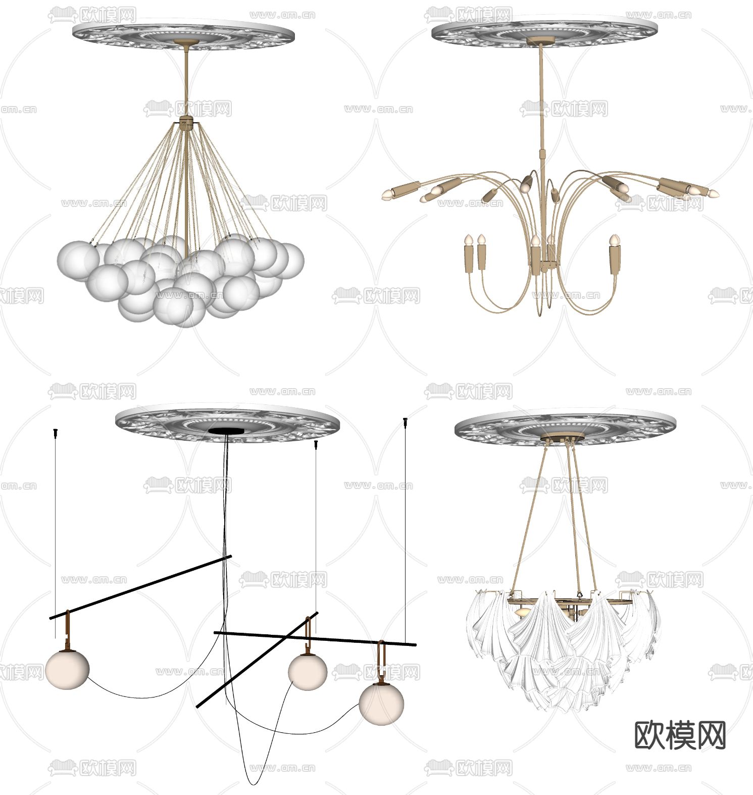 法式雕花 灯盘 吊灯 su模型下载（渲染图2）