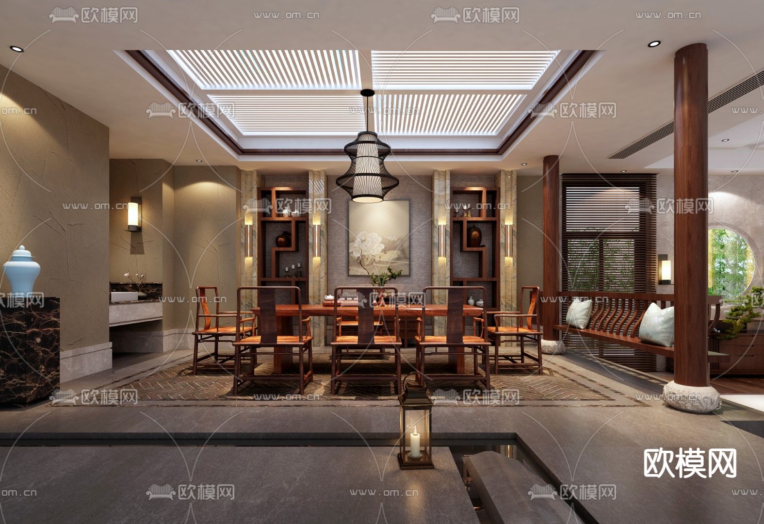 新中式茶馆su模型下载（渲染图1）