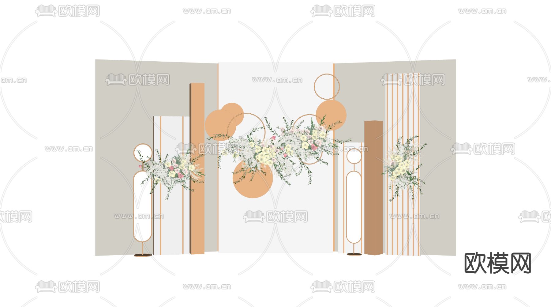 现代婚庆舞台背景墙su模型下载（渲染图2）