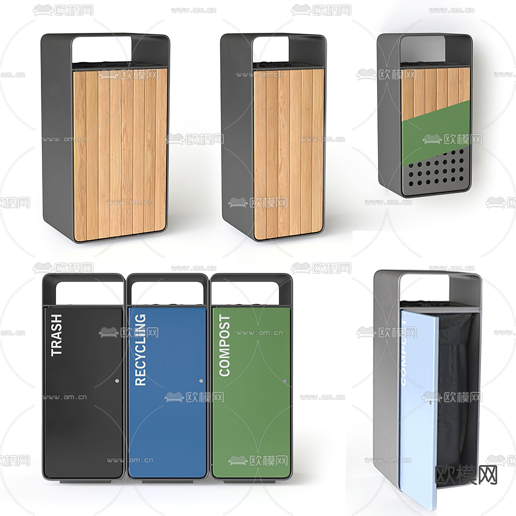 分类垃圾桶 垃圾箱 3d模型下载（渲染图1）