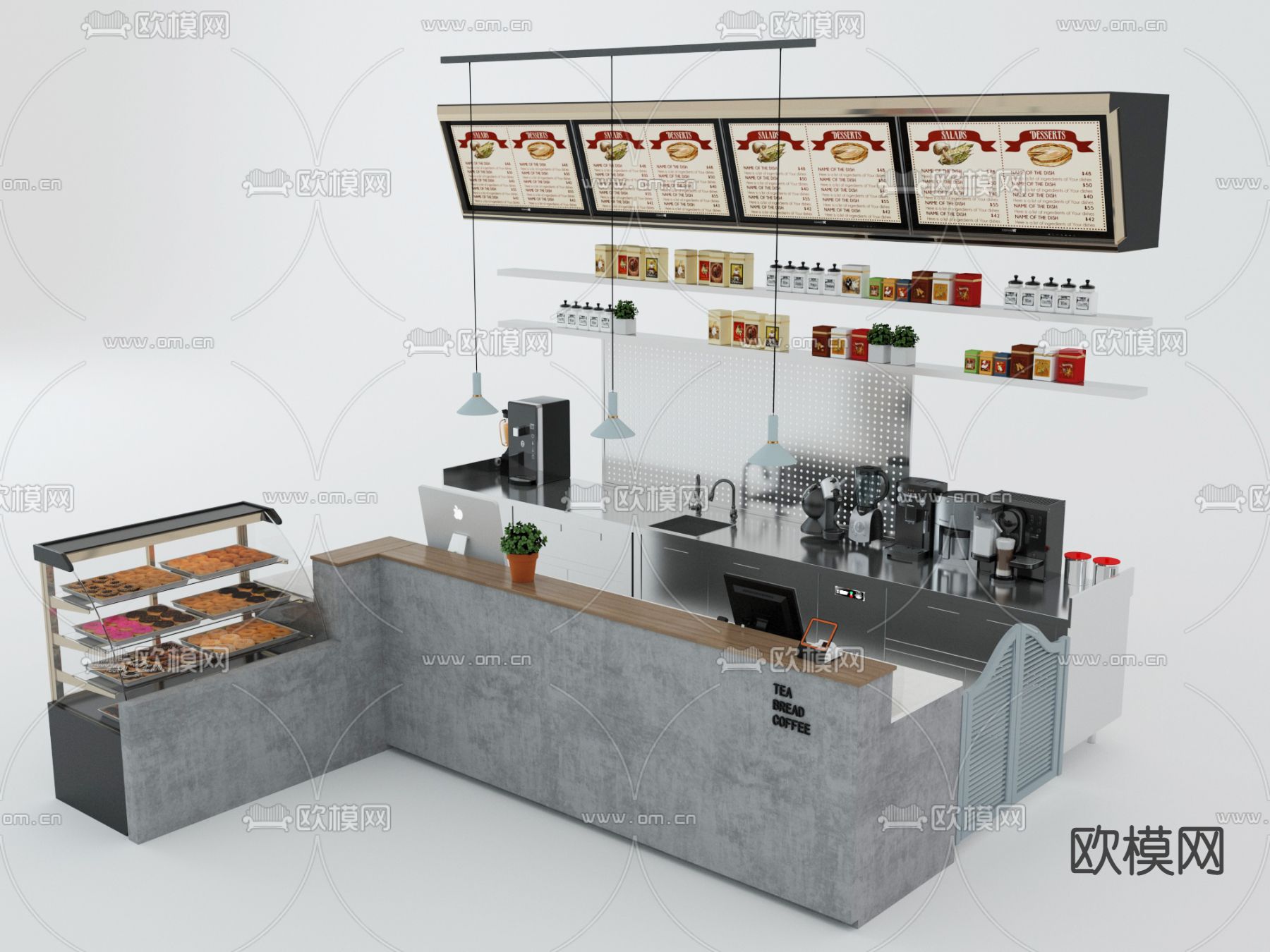 现代咖啡店吧台su模型下载（渲染图1）
