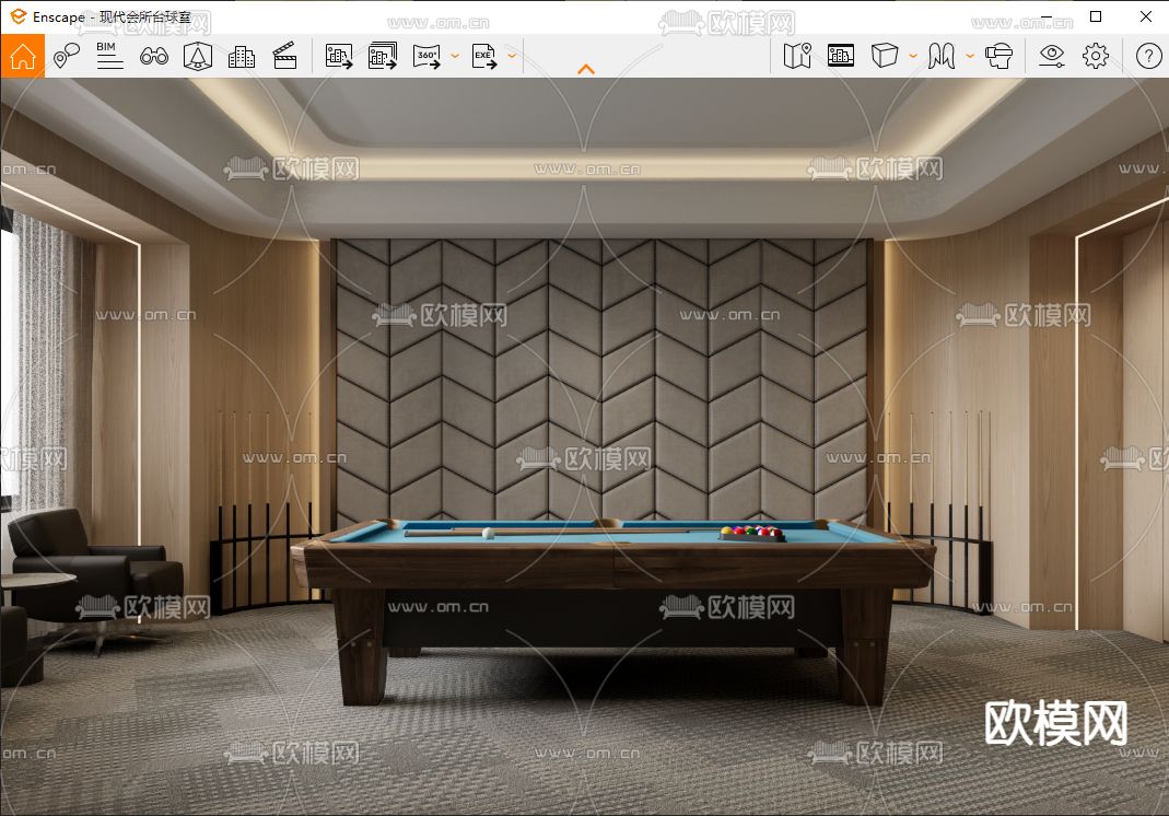 现代台球室su模型