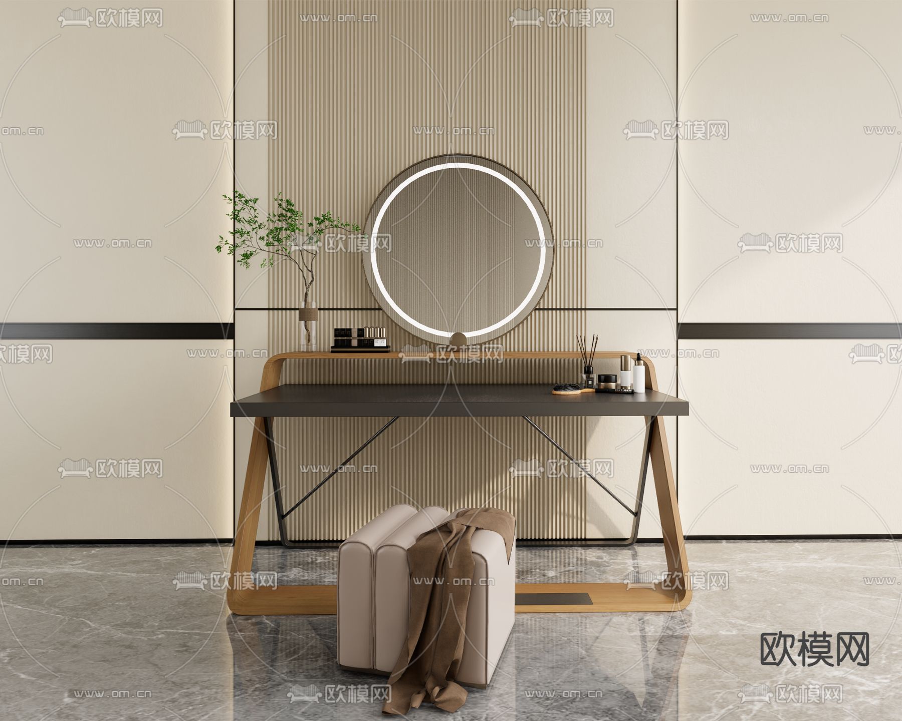 现代梳妆台su模型下载（渲染图1）