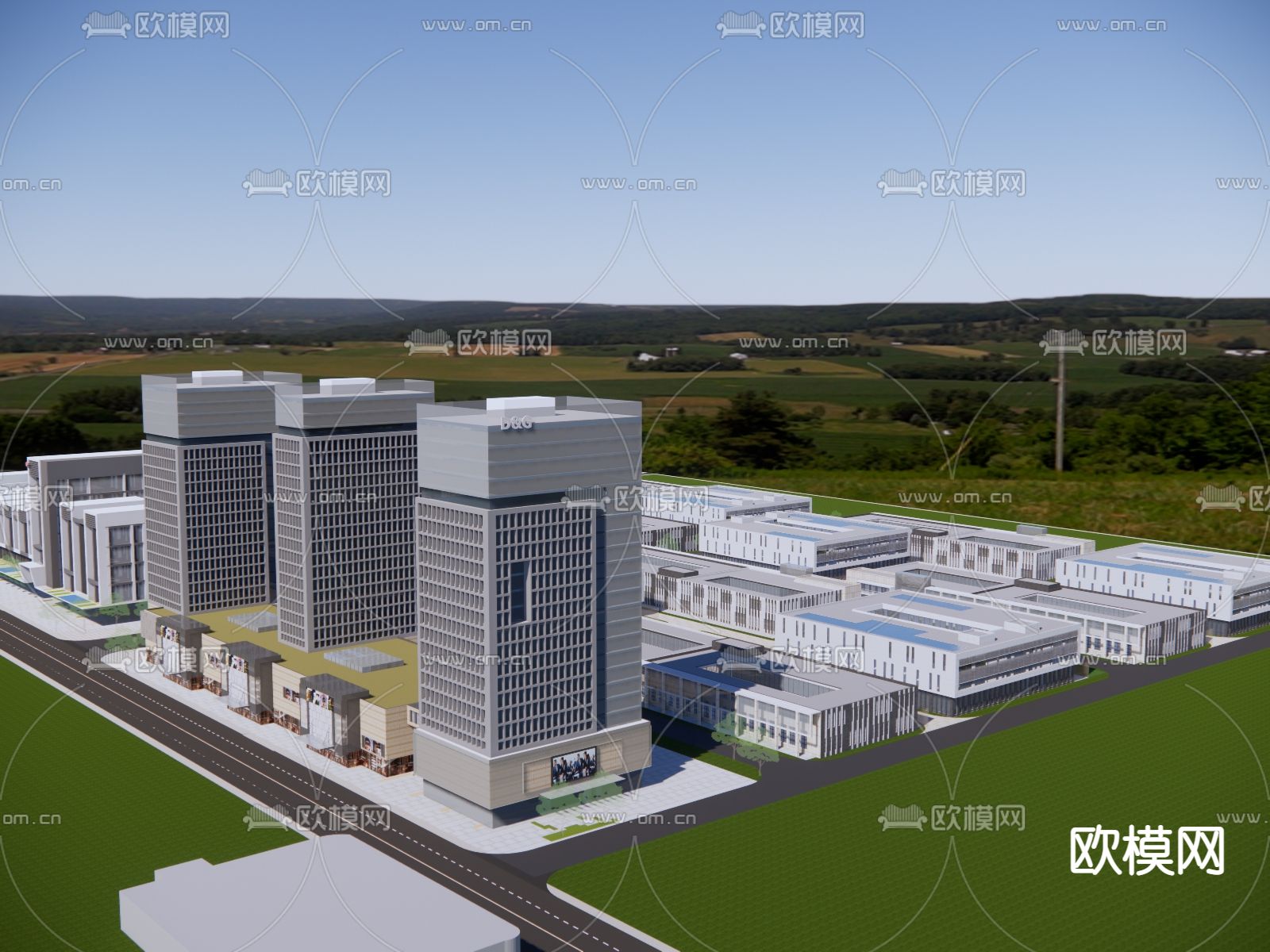 现代办公产业园鸟瞰su模型下载（渲染图3）