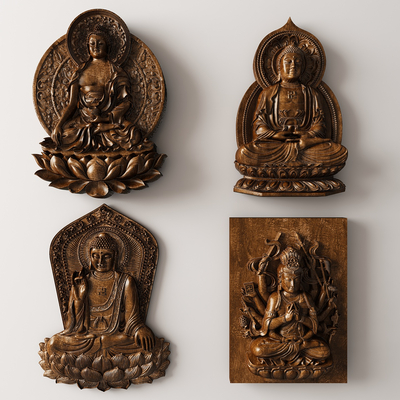  中式佛像壁画 佛像浮雕su模型 