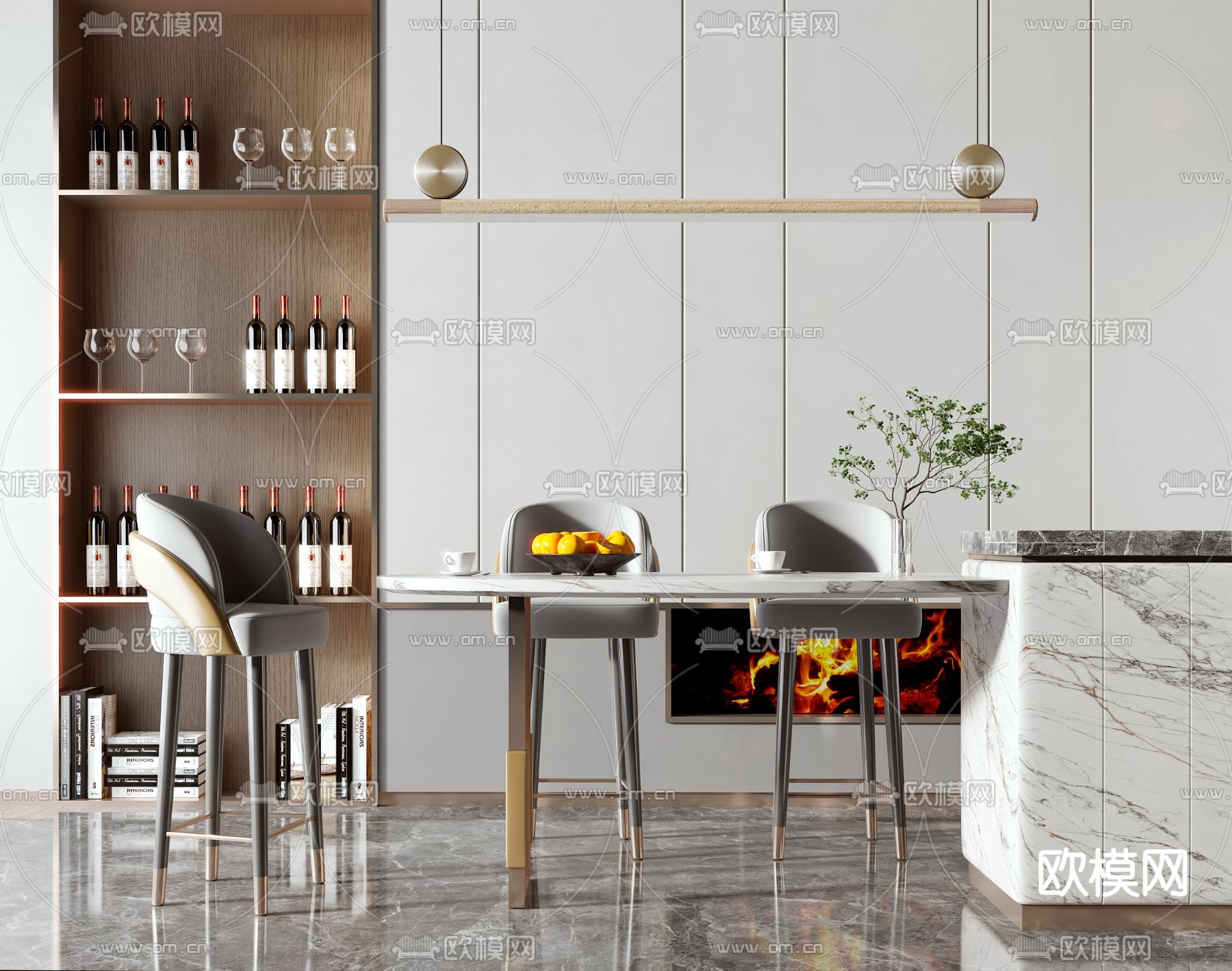 现代吧台3d模型下载