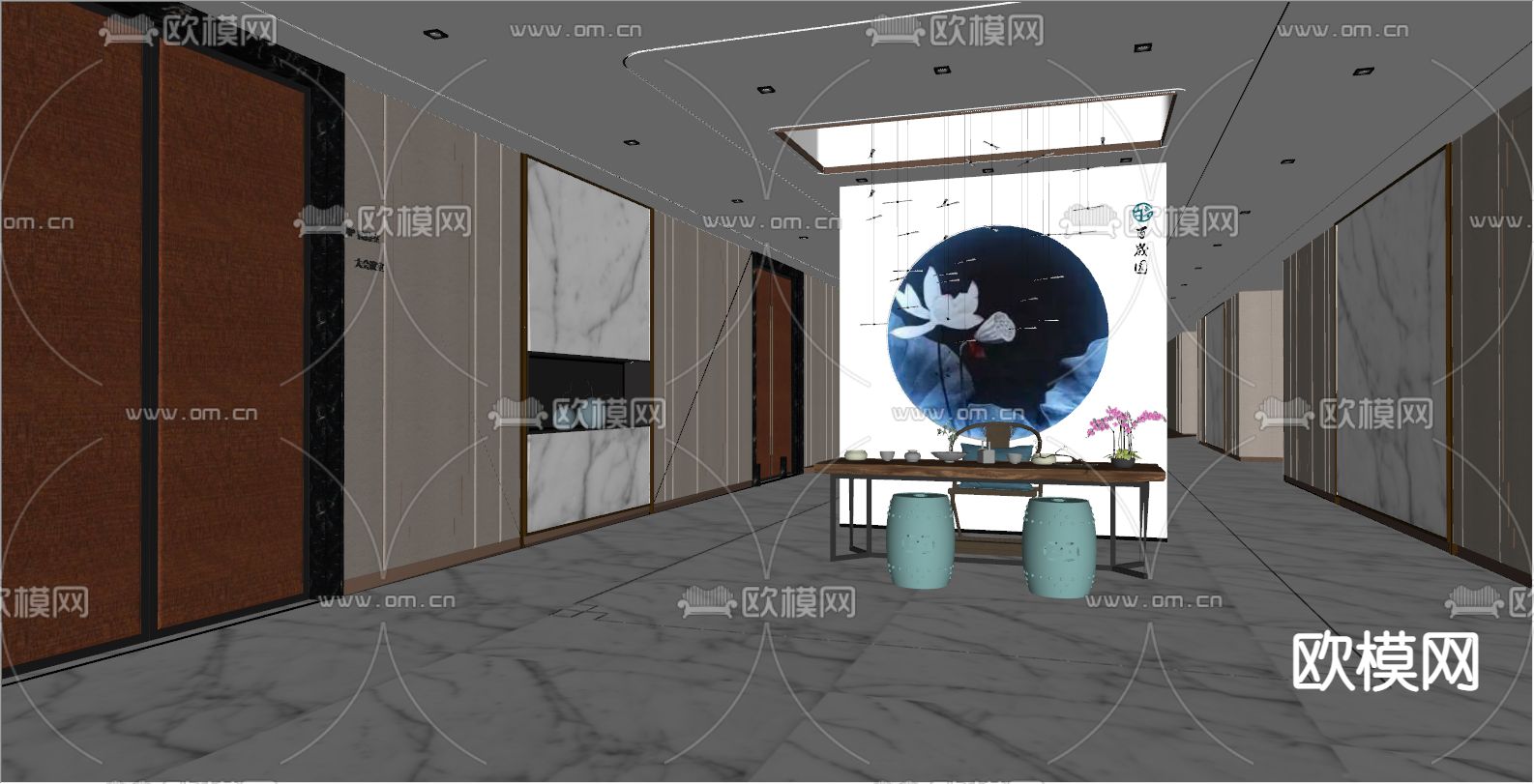 新中式茶馆su模型下载（渲染图2）
