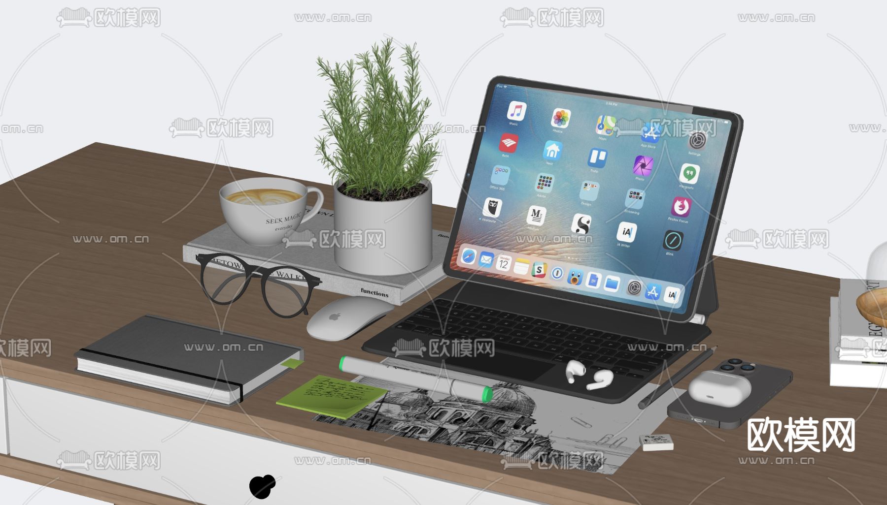 平板电脑 手机 耳机su模型下载（渲染图2）