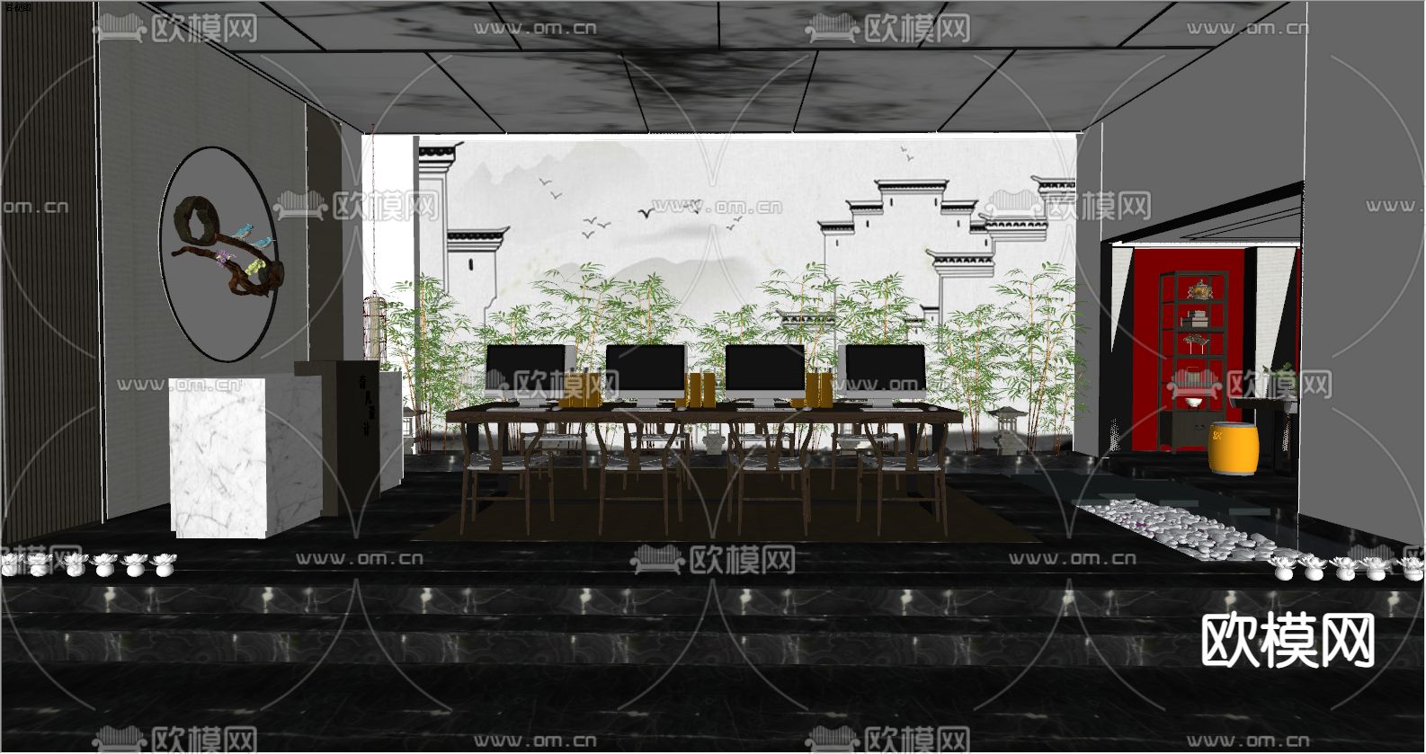 新中式茶馆su模型下载（渲染图2）