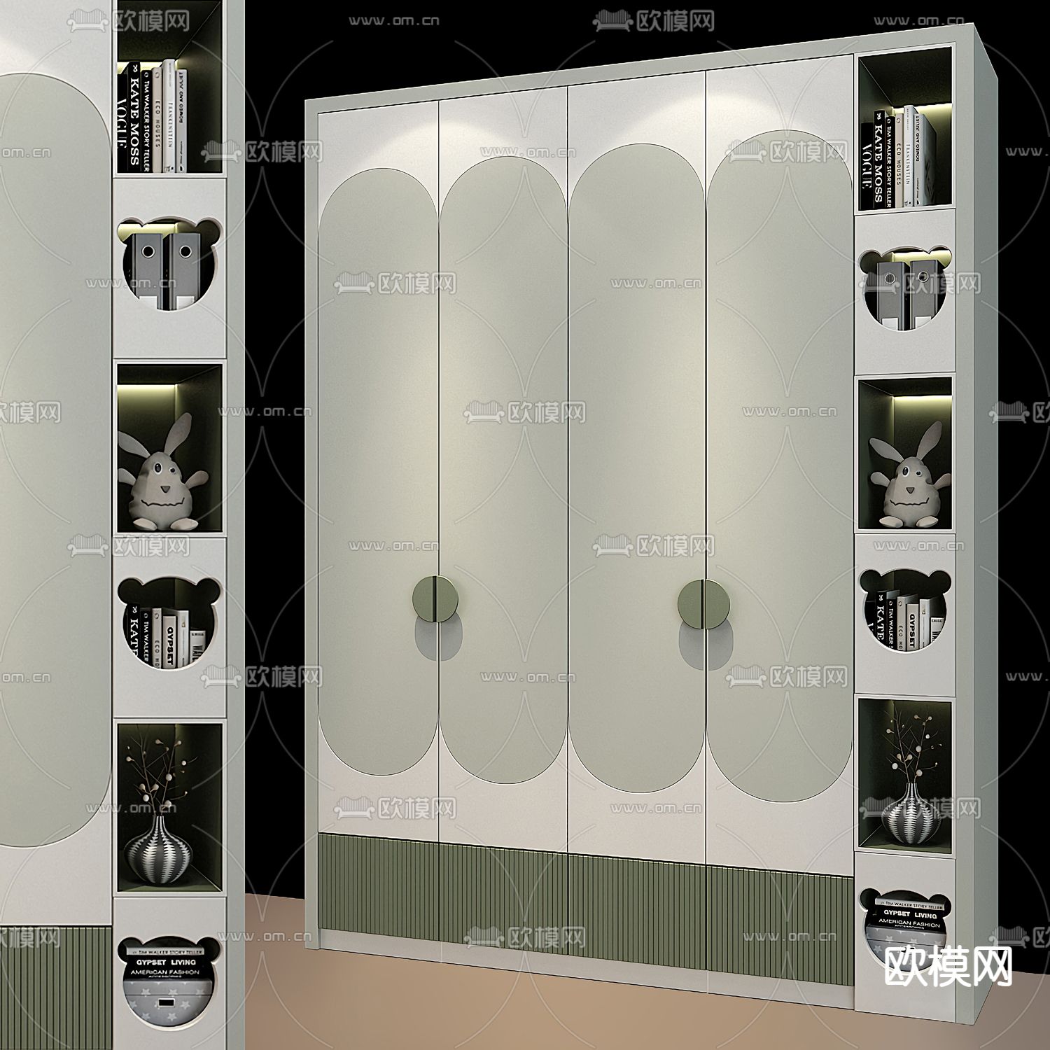 现代儿童衣柜3d模型下载（渲染图1）