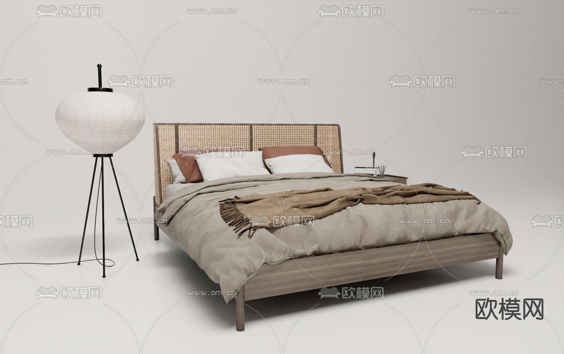 侘寂双人床su模型下载（渲染图2）