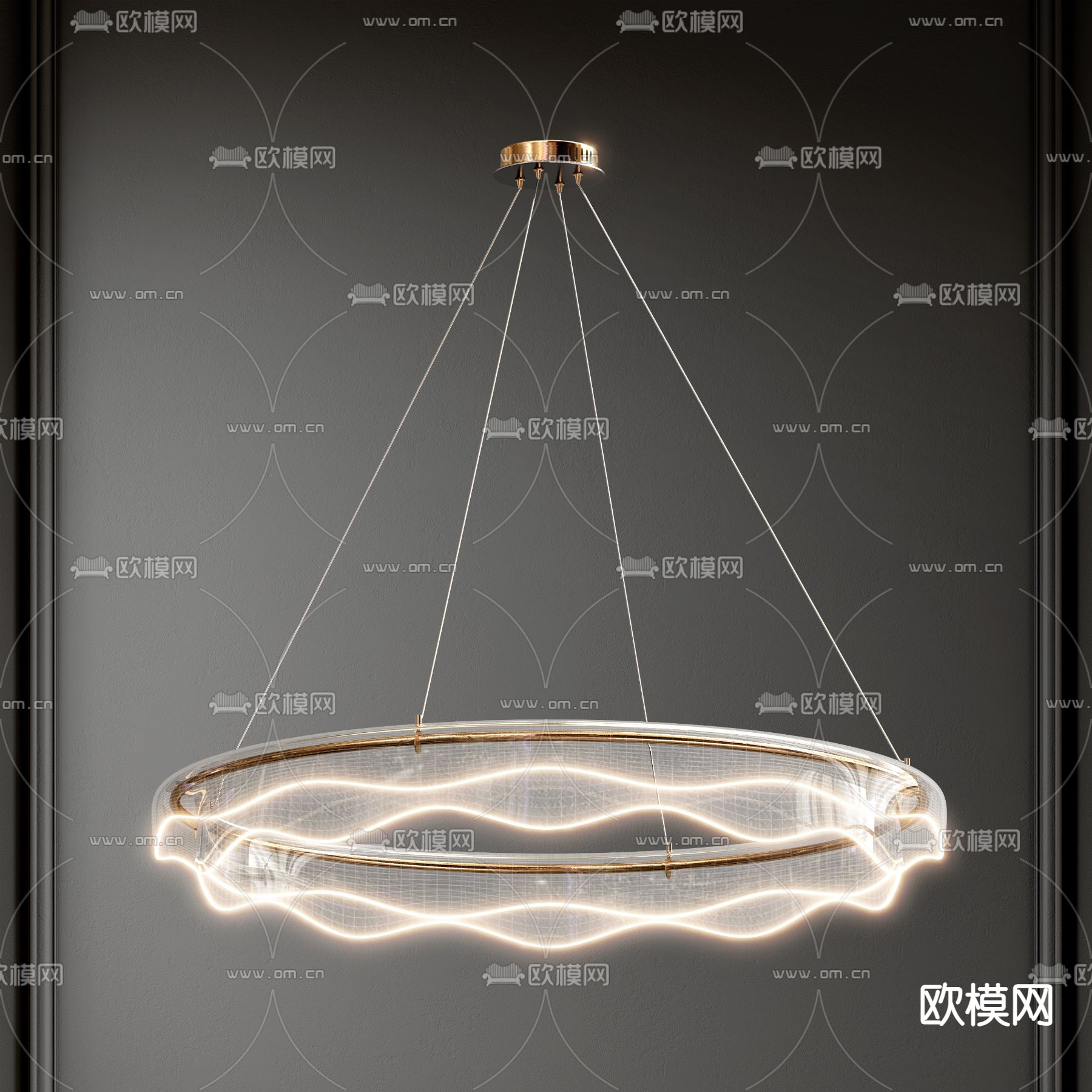 玻璃环形吊灯3d模型下载_ID12236956_3dmax免费模型-欧模网