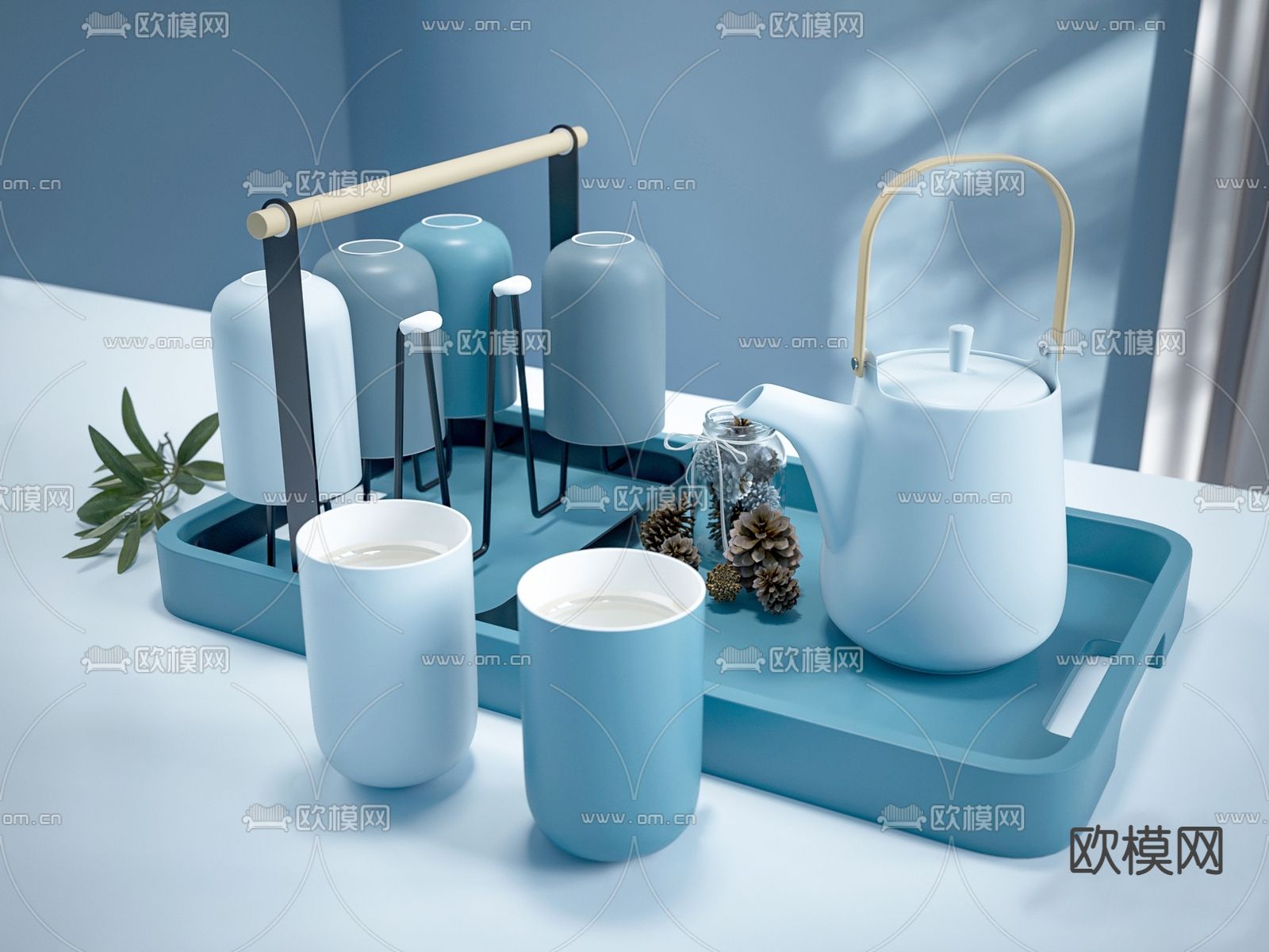 现代茶具su模型下载（渲染图1）