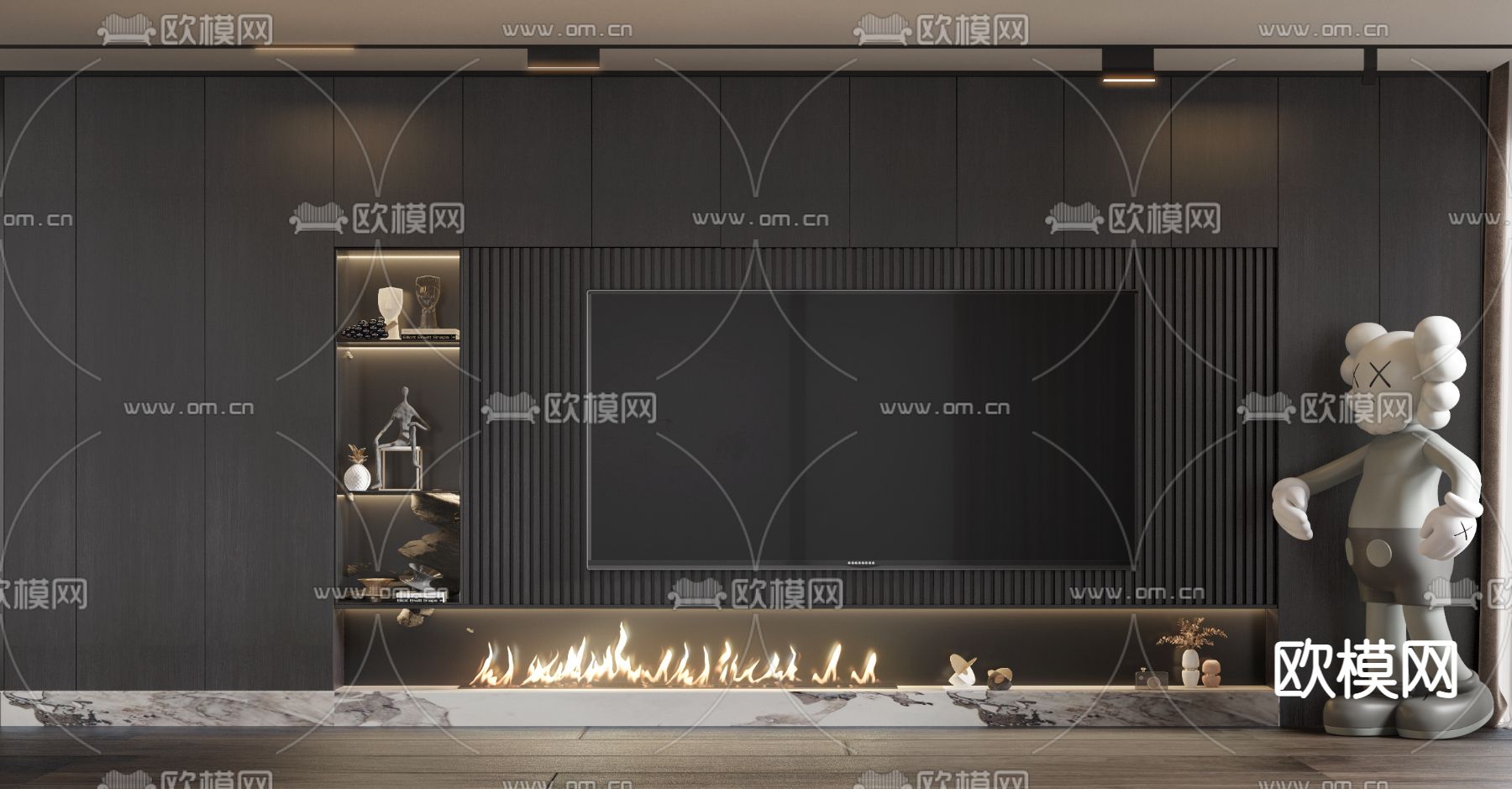 暗黑系电视背景墙3d模型下载