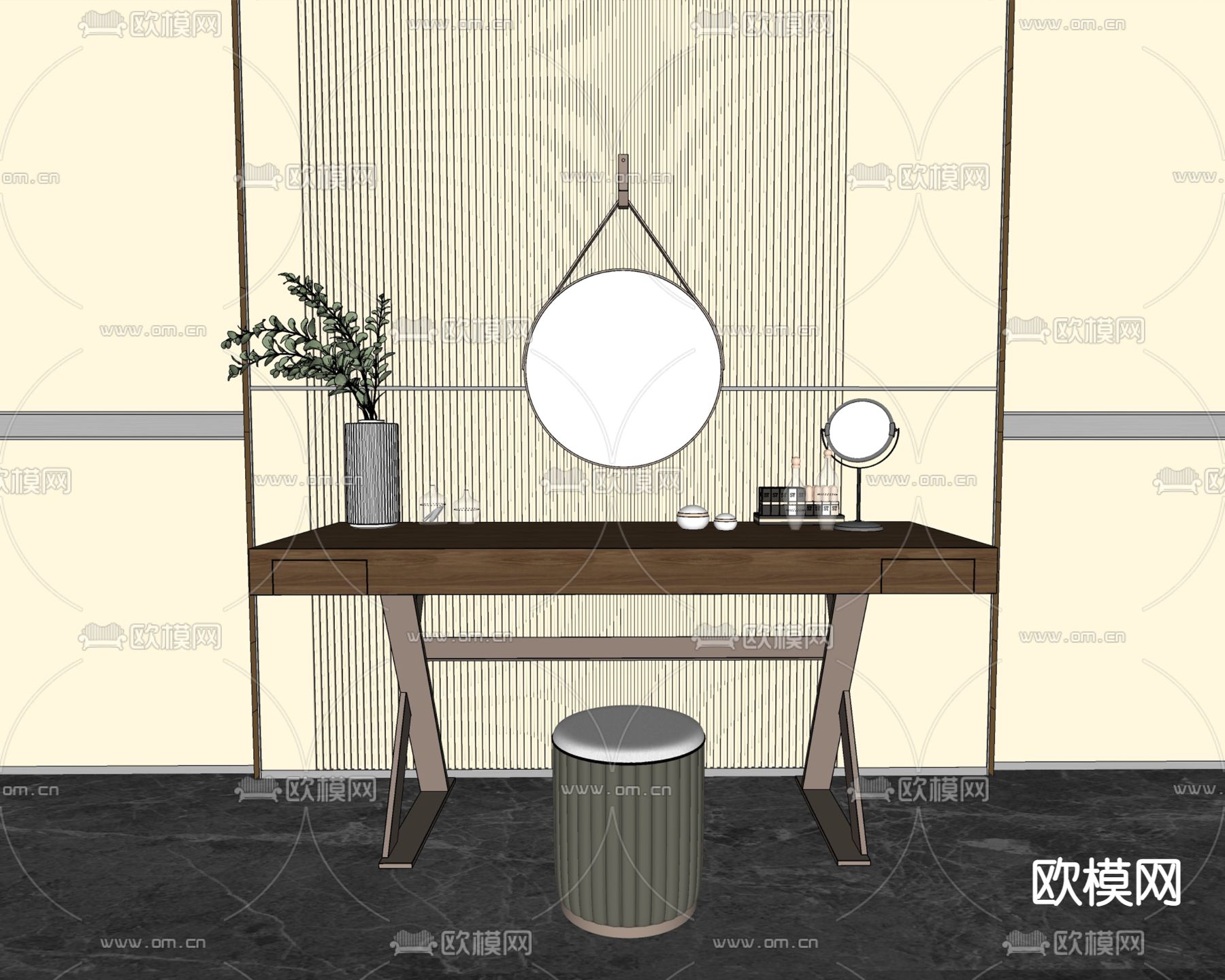 现代梳妆台su模型下载（渲染图2）