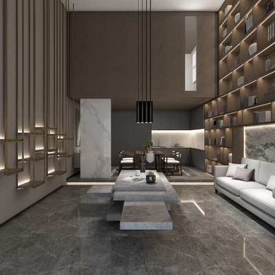  新中式别墅大堂su模型 