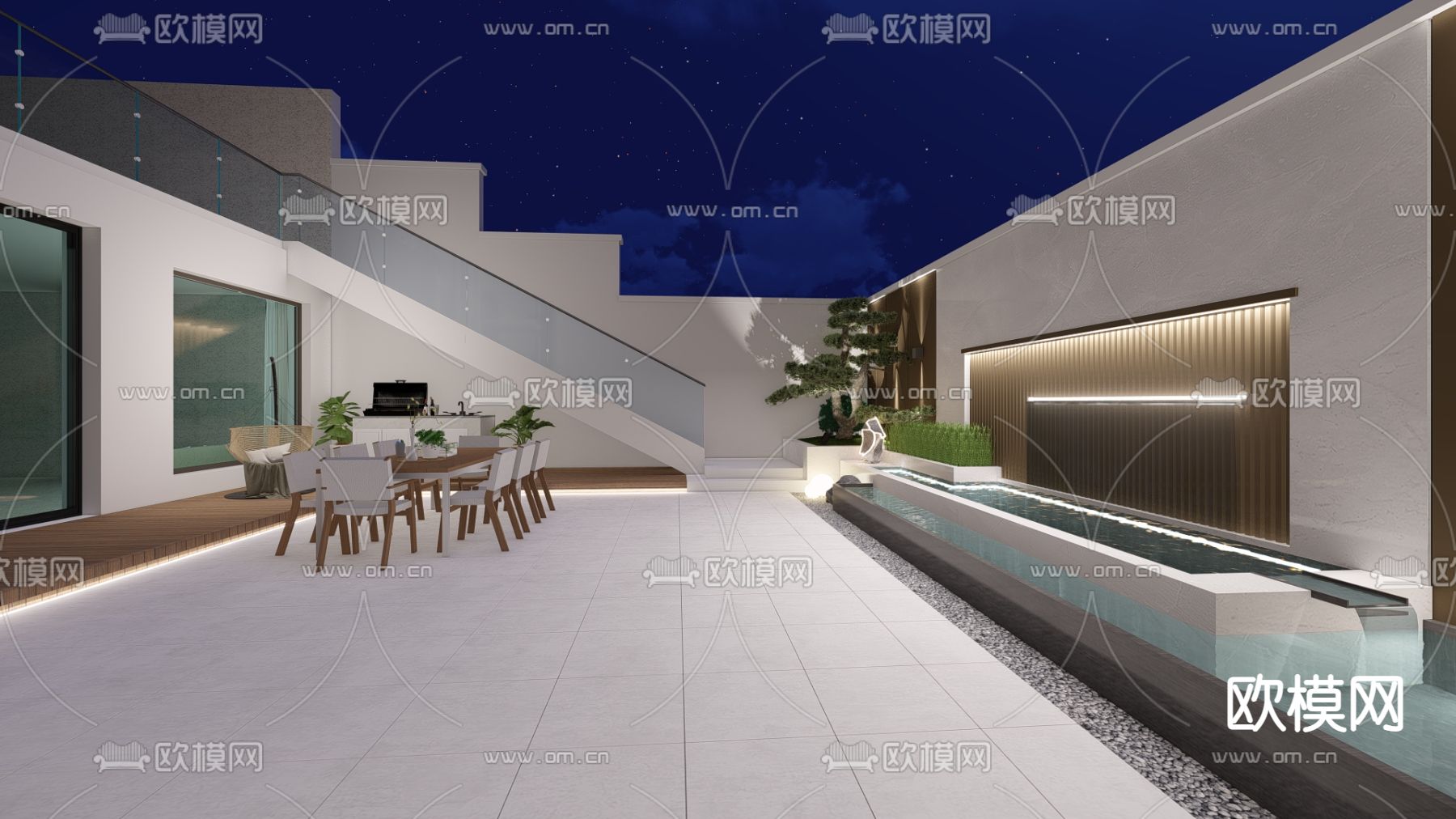 现代水景墙 健身房su模型下载（渲染图4）