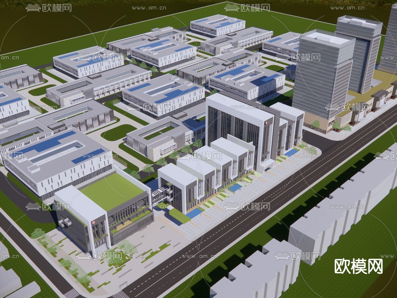 现代办公产业园鸟瞰su模型下载（渲染图2）