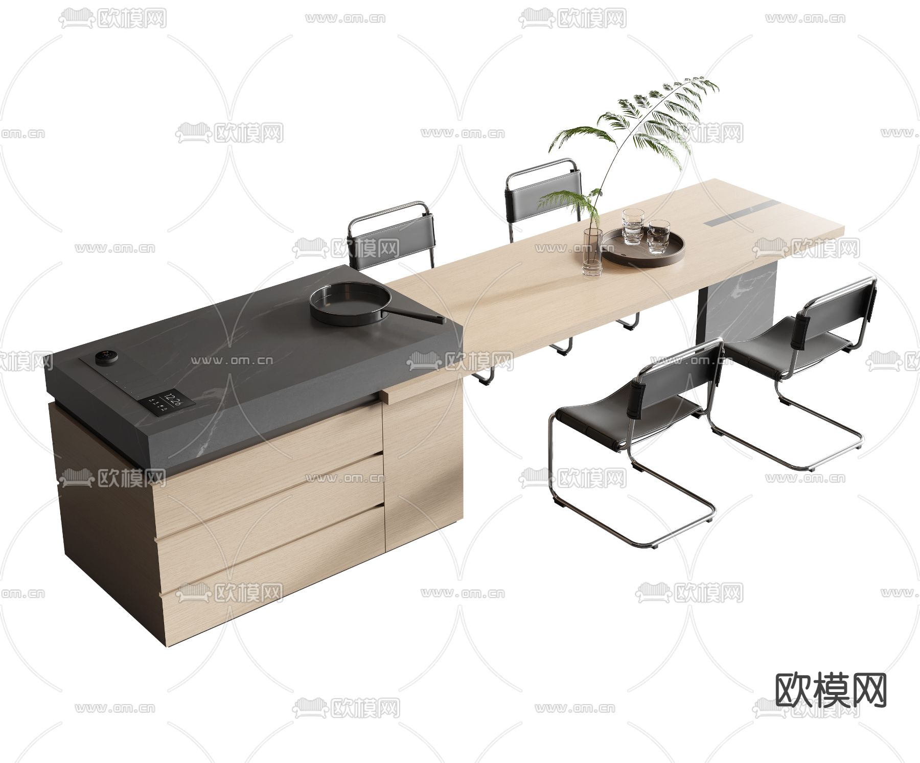 现代岛台餐桌椅3d模型下载