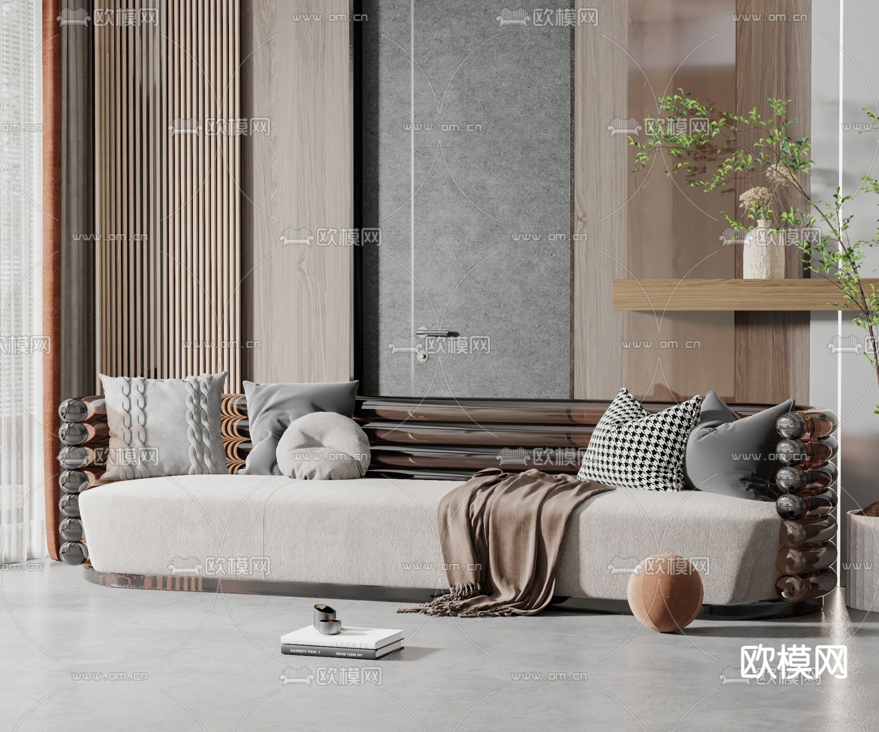 现代亚克力沙发su模型下载（渲染图1）