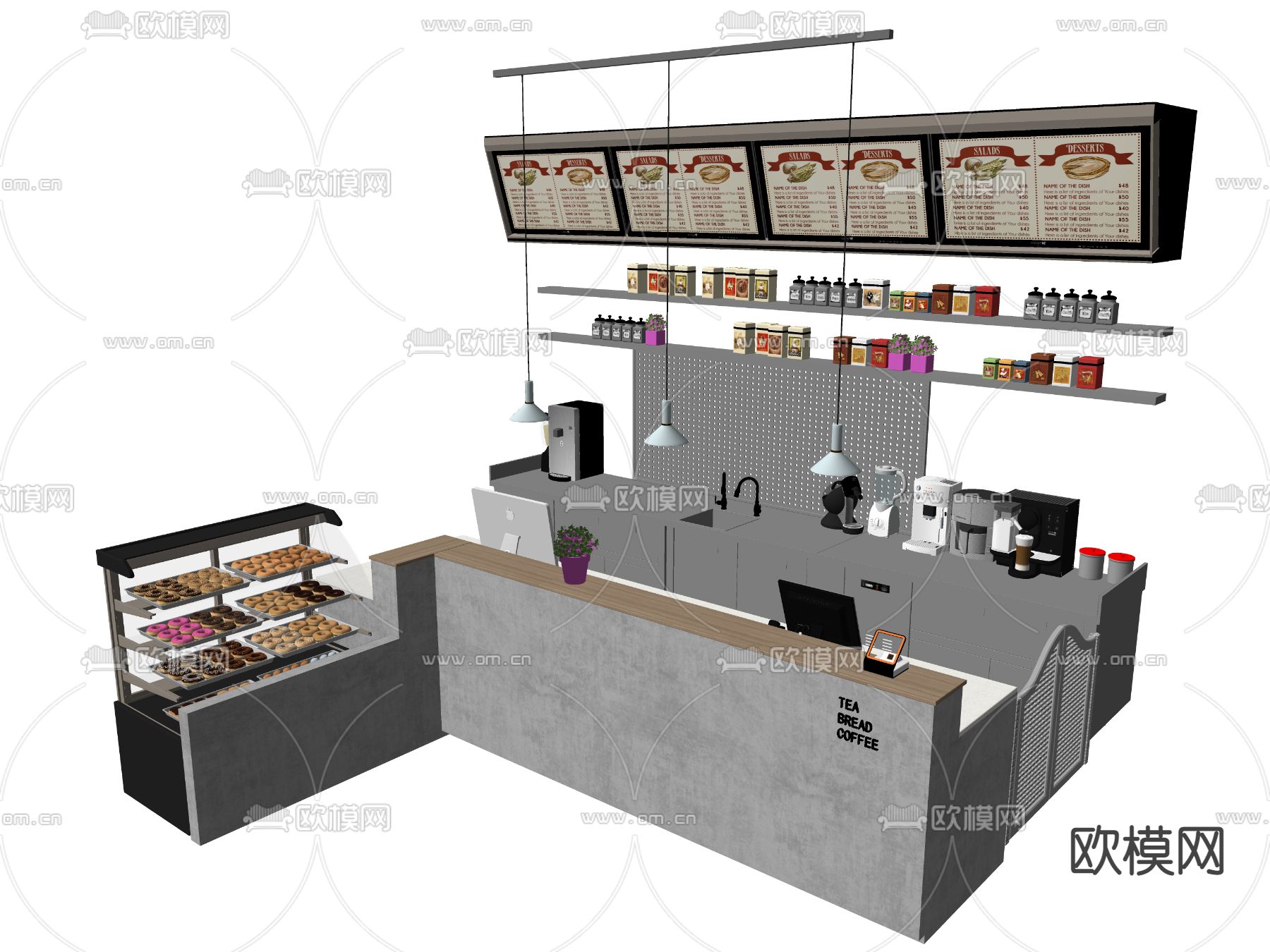 现代咖啡店吧台su模型下载（渲染图2）
