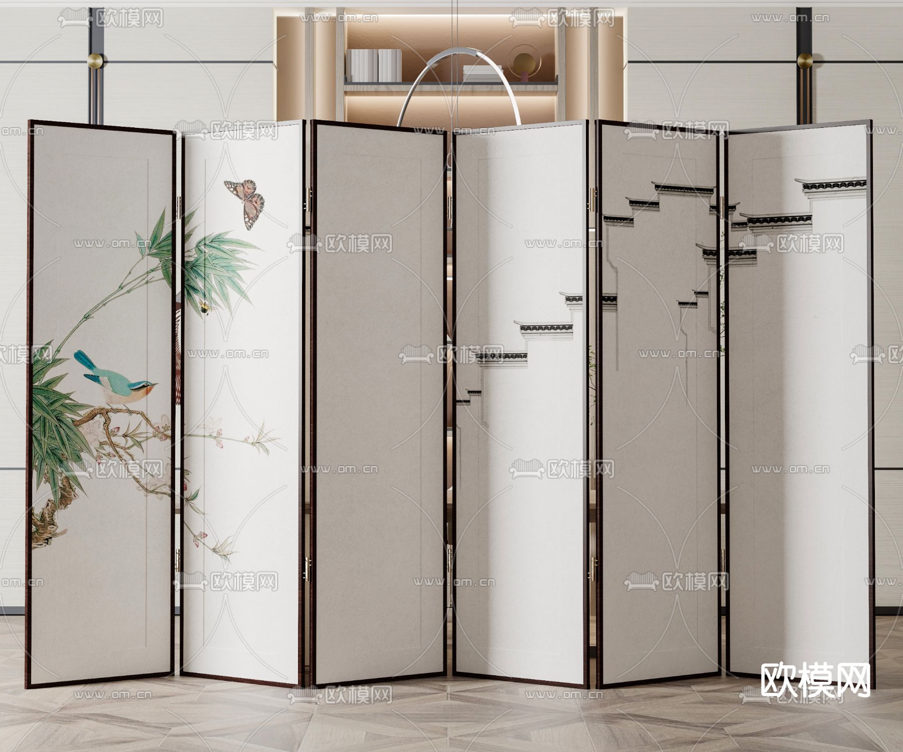 新中式屏风 隔断su模型下载（渲染图1）