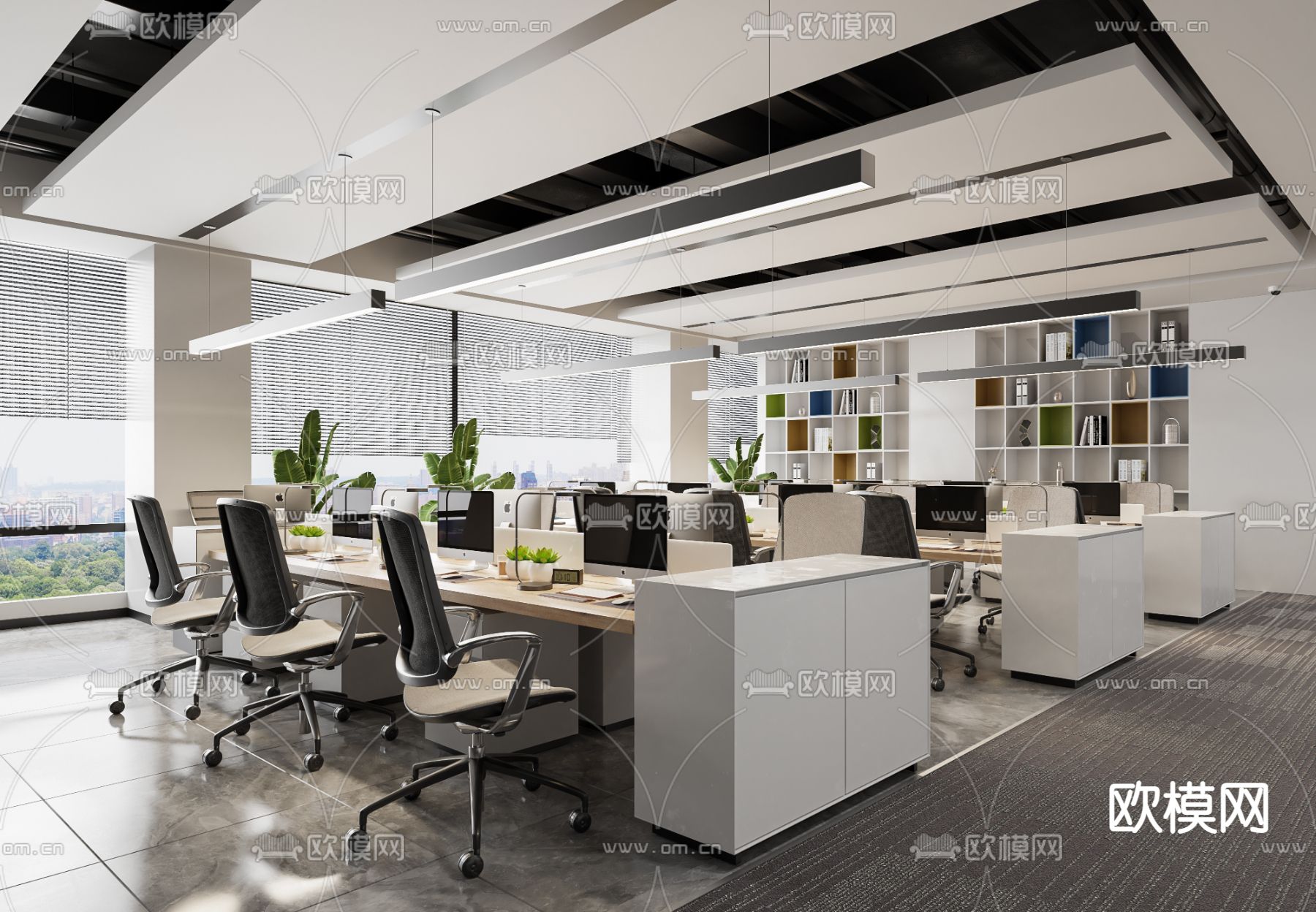 敞开式办公区 办公室3d模型下载_ID12233140_3dmax免费模型-欧模网