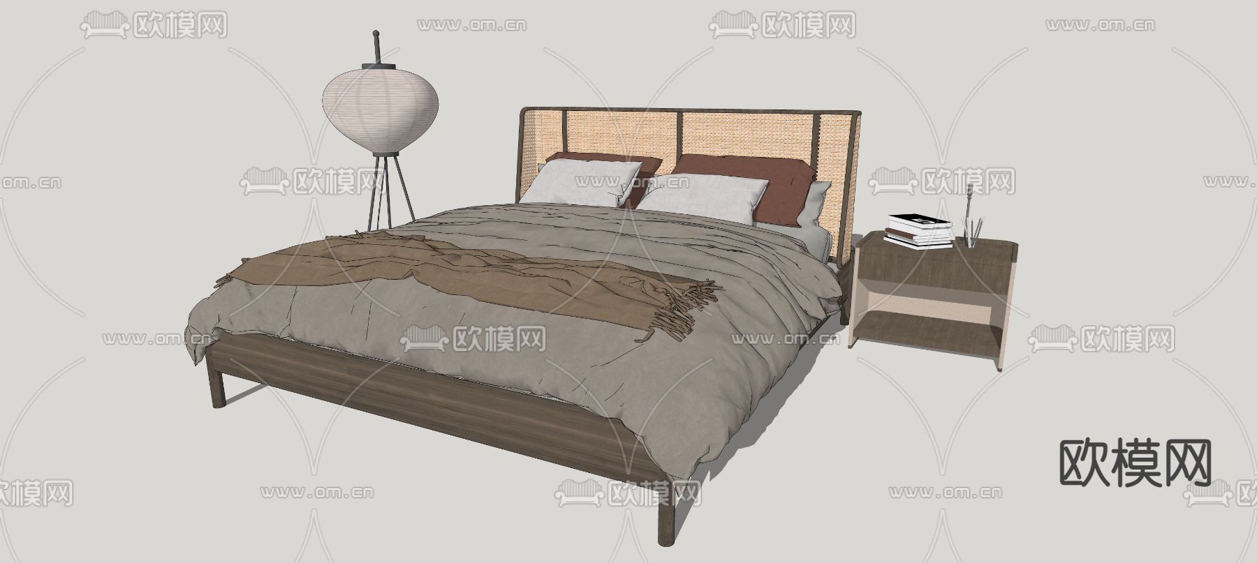 侘寂双人床su模型下载（渲染图3）