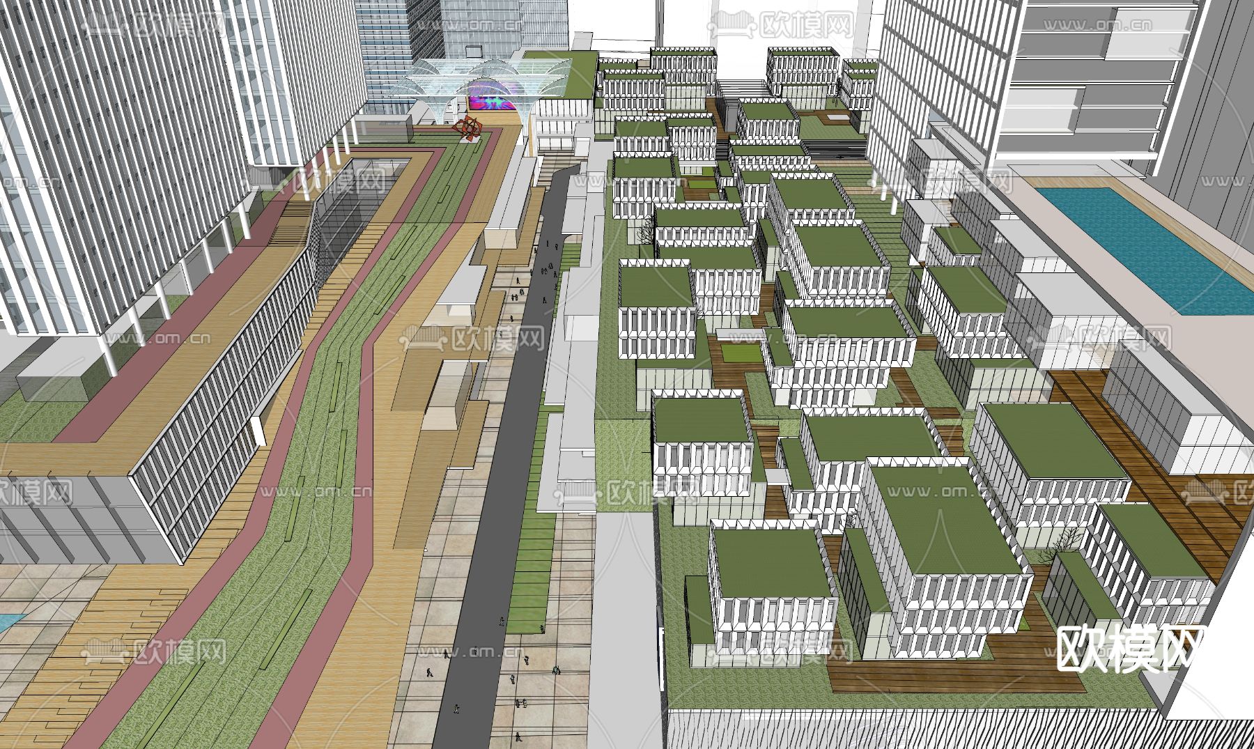 商业街 商业综合体su模型下载（渲染图3）