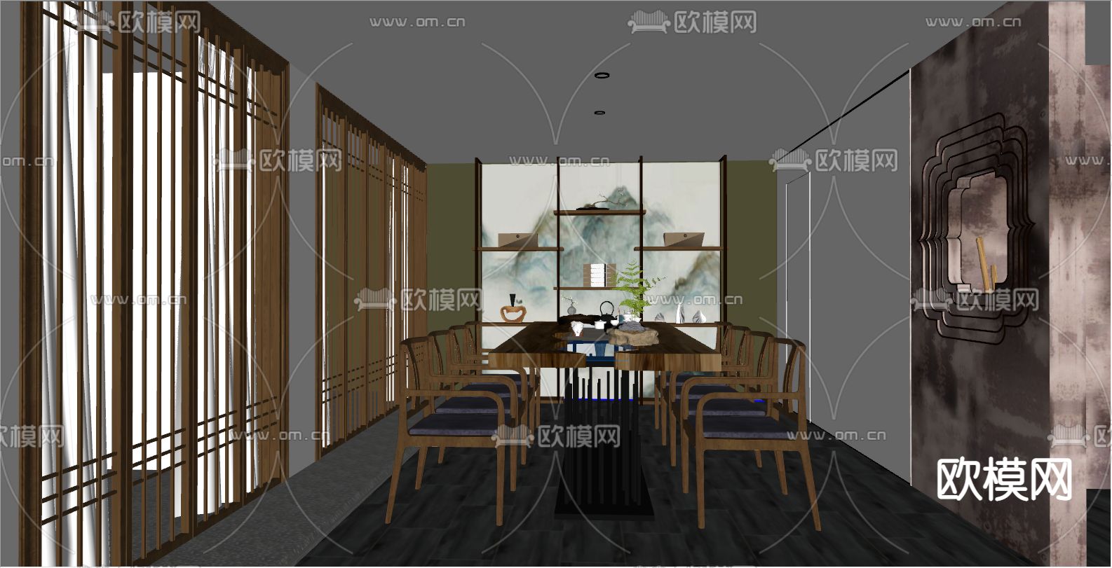 新中式茶馆su模型下载（渲染图2）