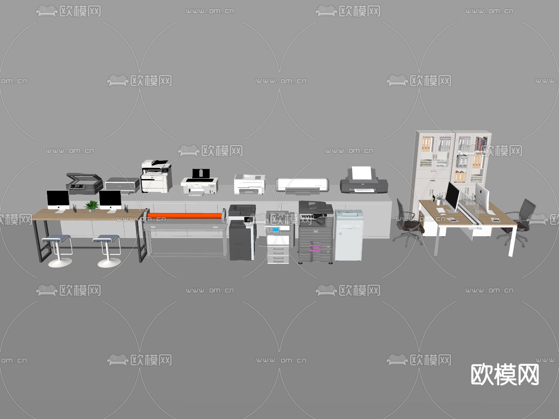 现代办公设备 打印机 案柜su模型下载（渲染图2）