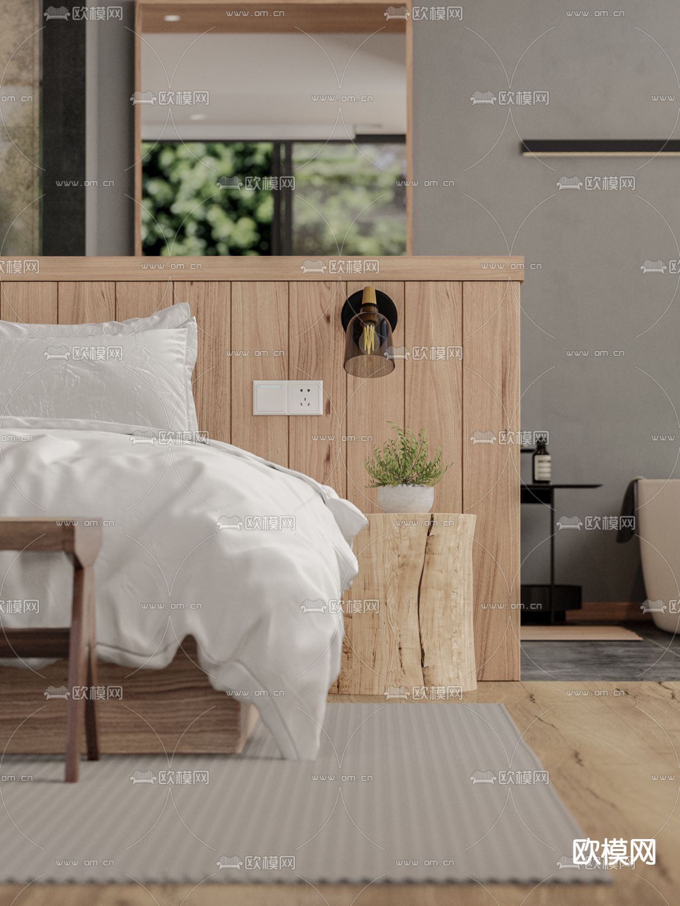 现代民宿客房 大床房3d模型下载（渲染图3）