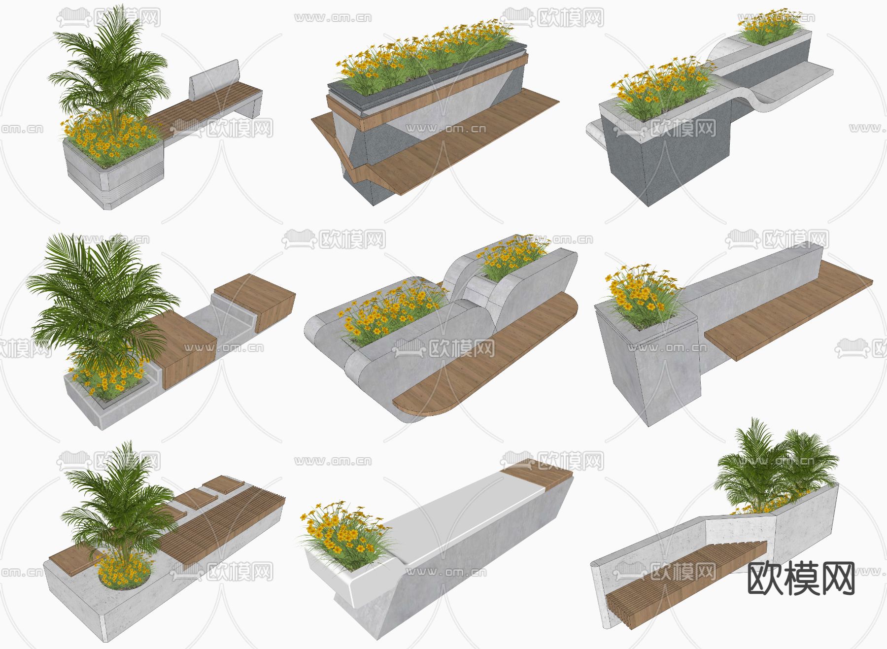 现代景观树池公共座椅su模型下载（渲染图2）