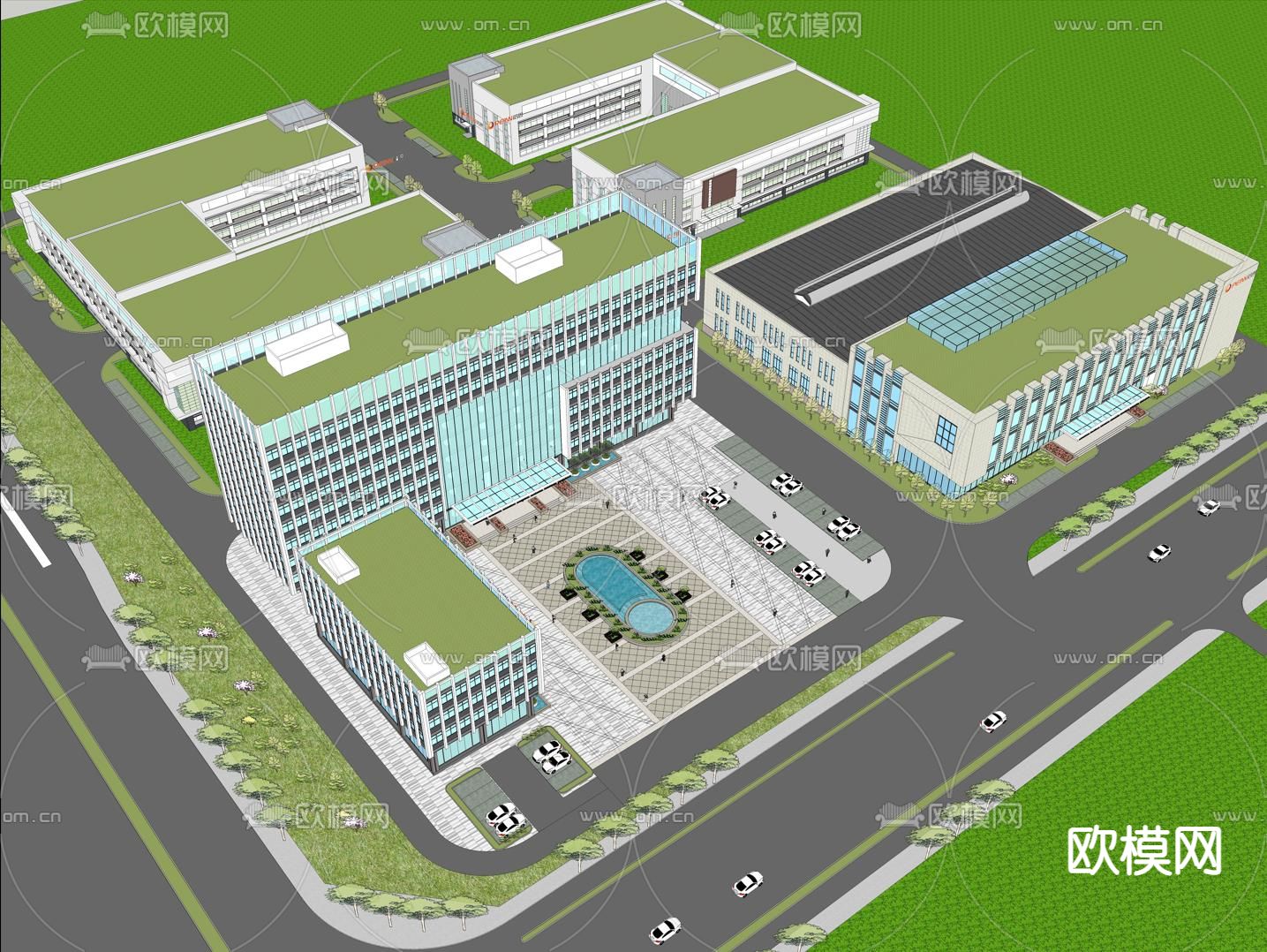 现代办公建筑产业园su模型下载（渲染图3）