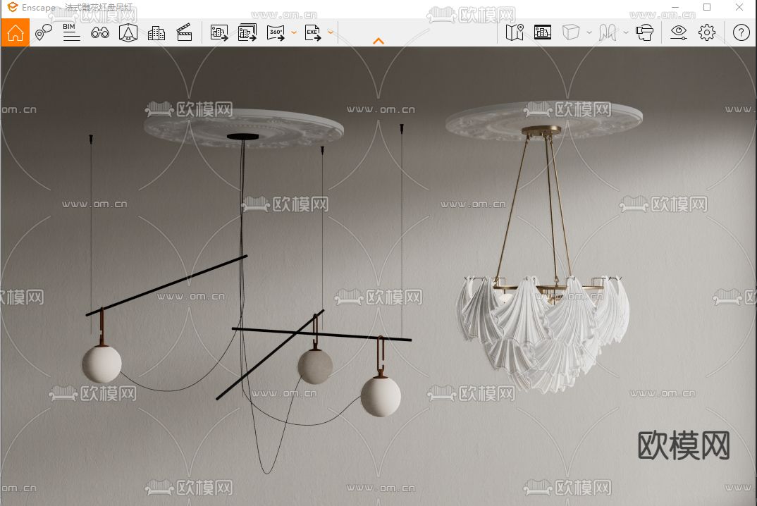 法式雕花 灯盘 吊灯 su模型下载（渲染图4）