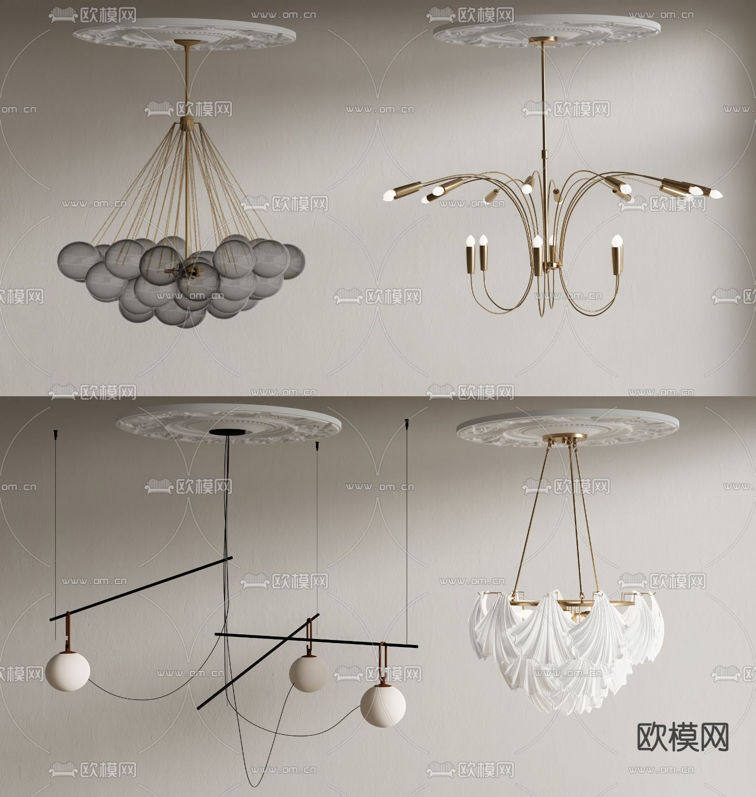 法式雕花 灯盘 吊灯 su模型下载（渲染图1）