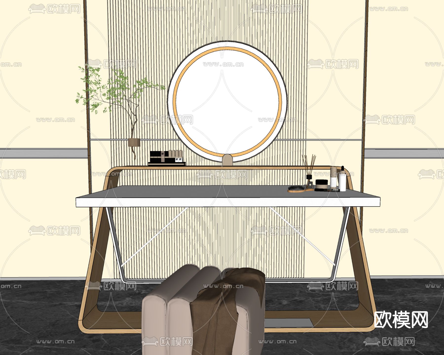 现代梳妆台su模型下载（渲染图2）