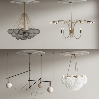 法式雕花 灯盘 吊灯 su模型