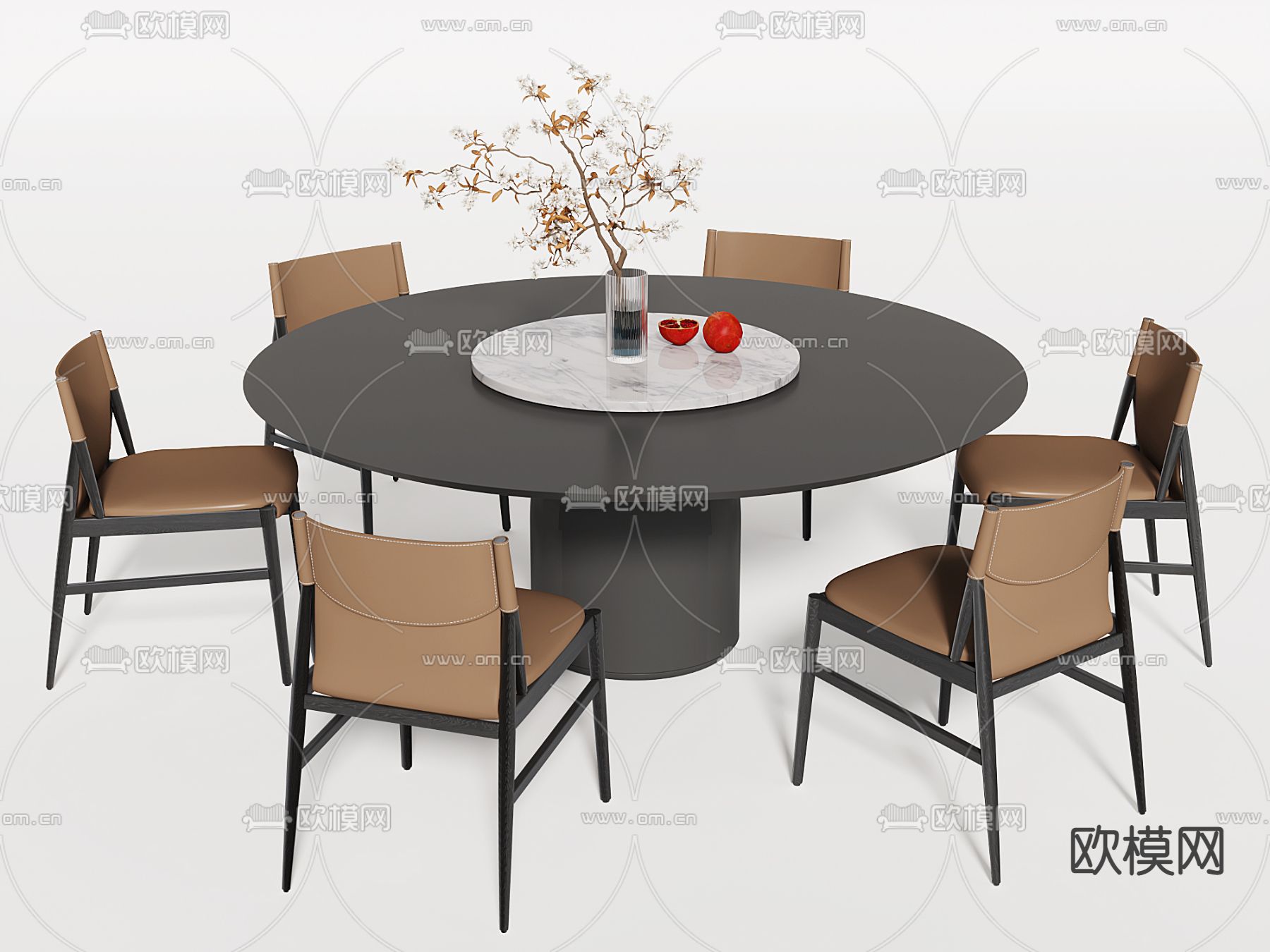 圆形餐桌椅3d模型下载