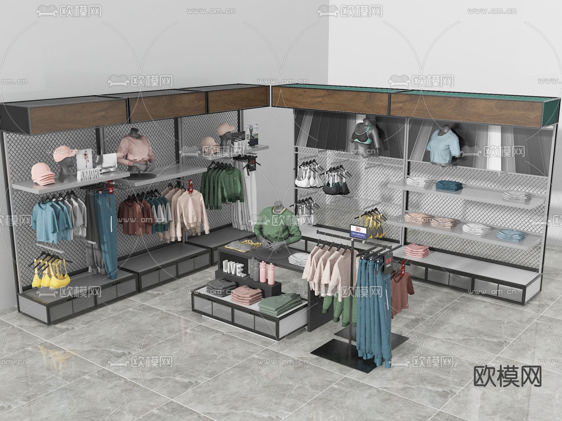 工业风女装货架su模型下载（渲染图1）