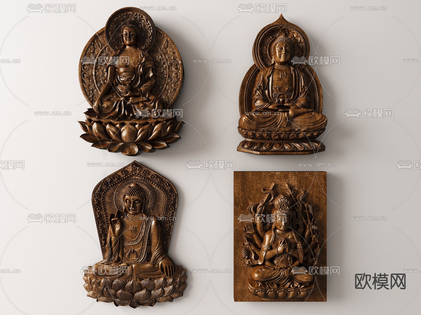 中式佛像壁画 佛像浮雕su模型下载（渲染图1）