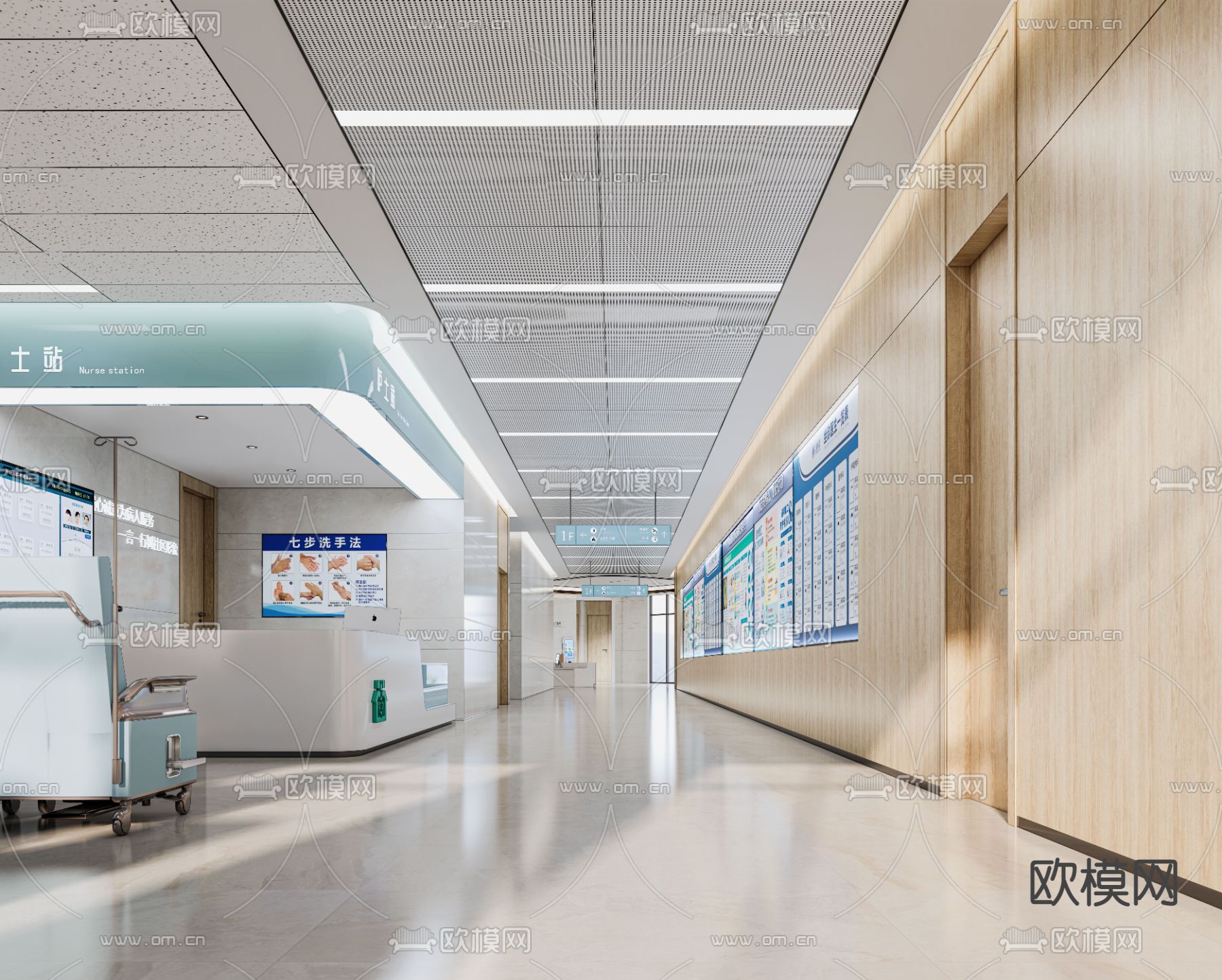 医院护士站 医院输液大厅su模型下载（渲染图1）