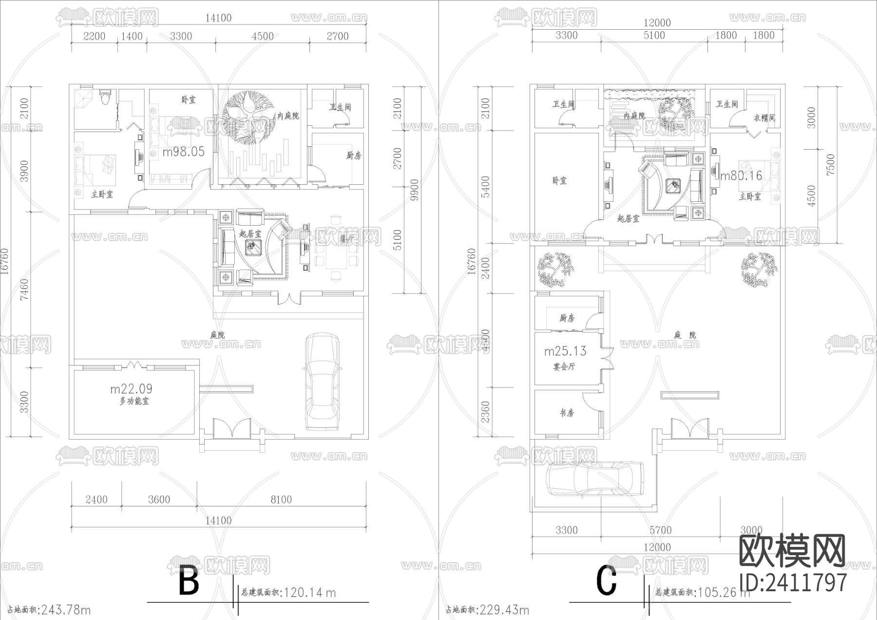 12套四合院平面图cad施工图下载（渲染图4）
