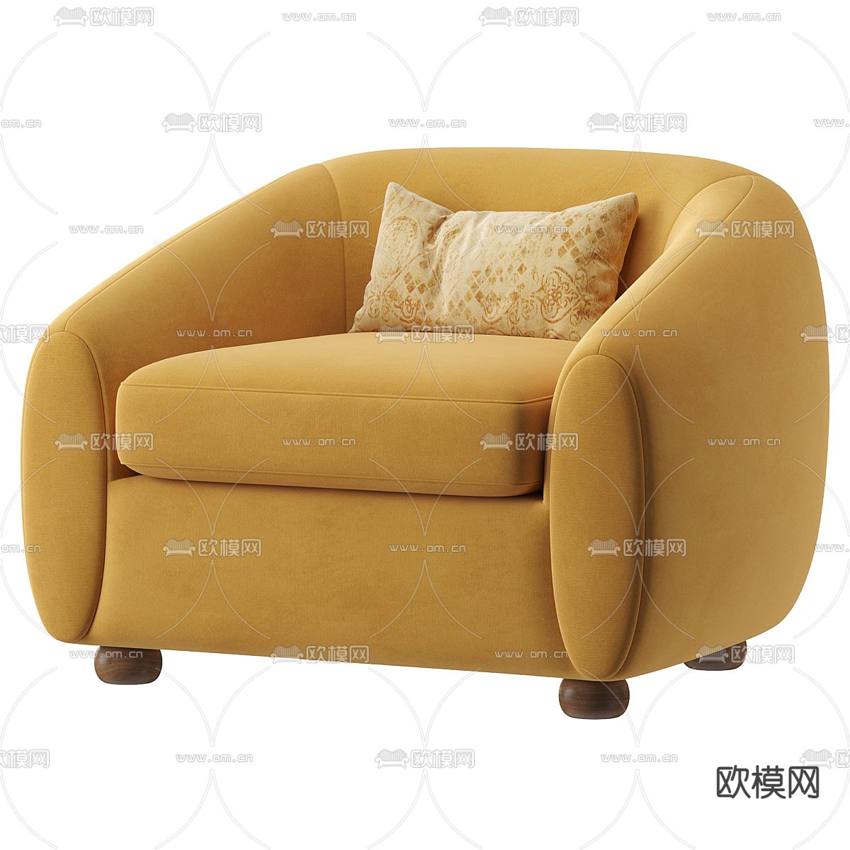 黄色单人沙发3d模型下载（渲染图1）