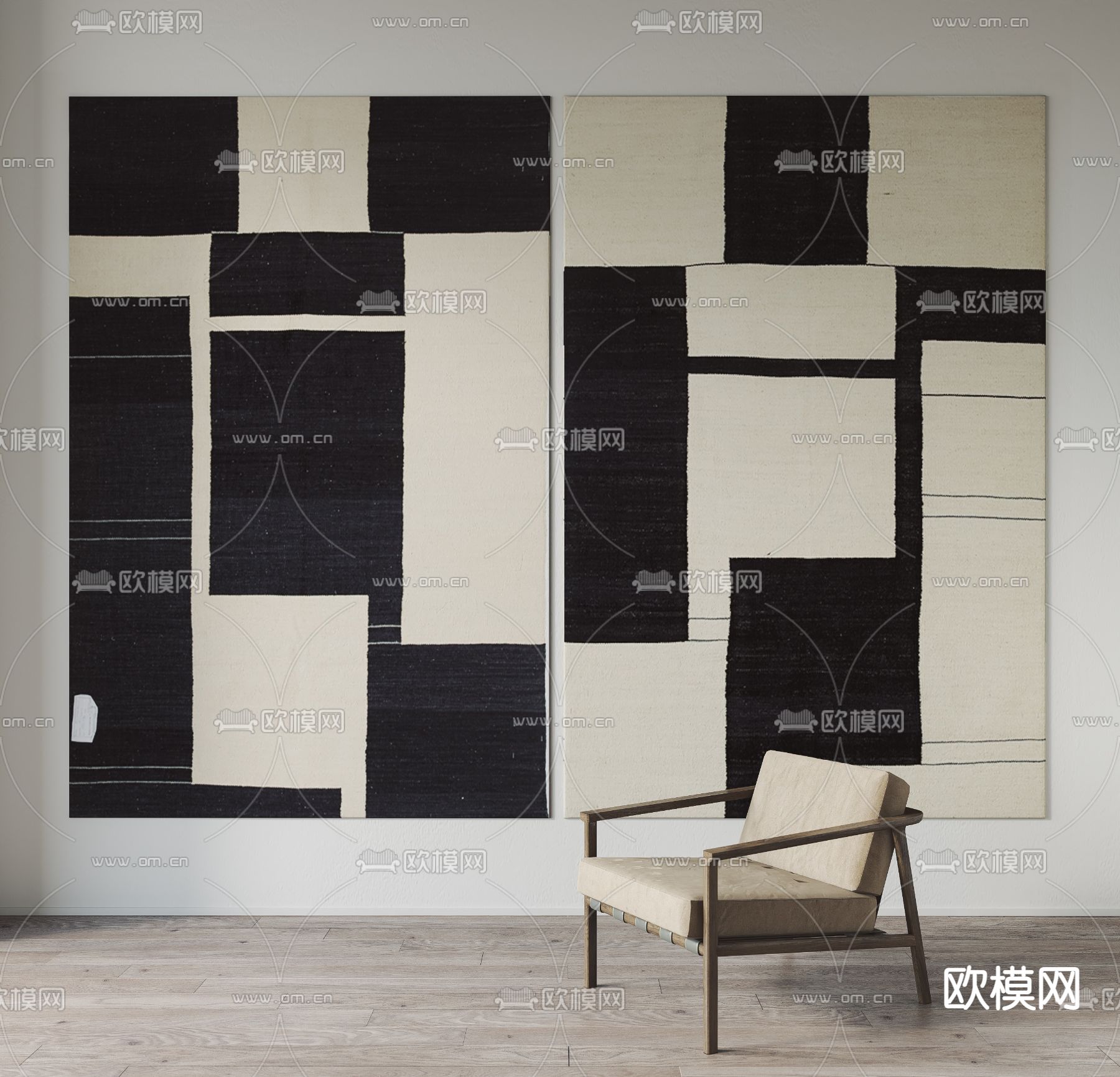 现代黑白地毯su模型下载（渲染图1）