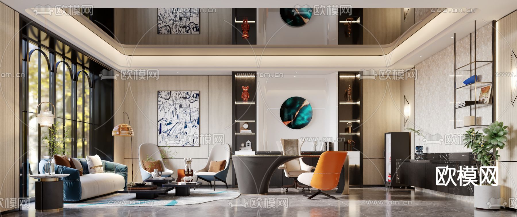 现代经理办公室su模型下载（渲染图1）