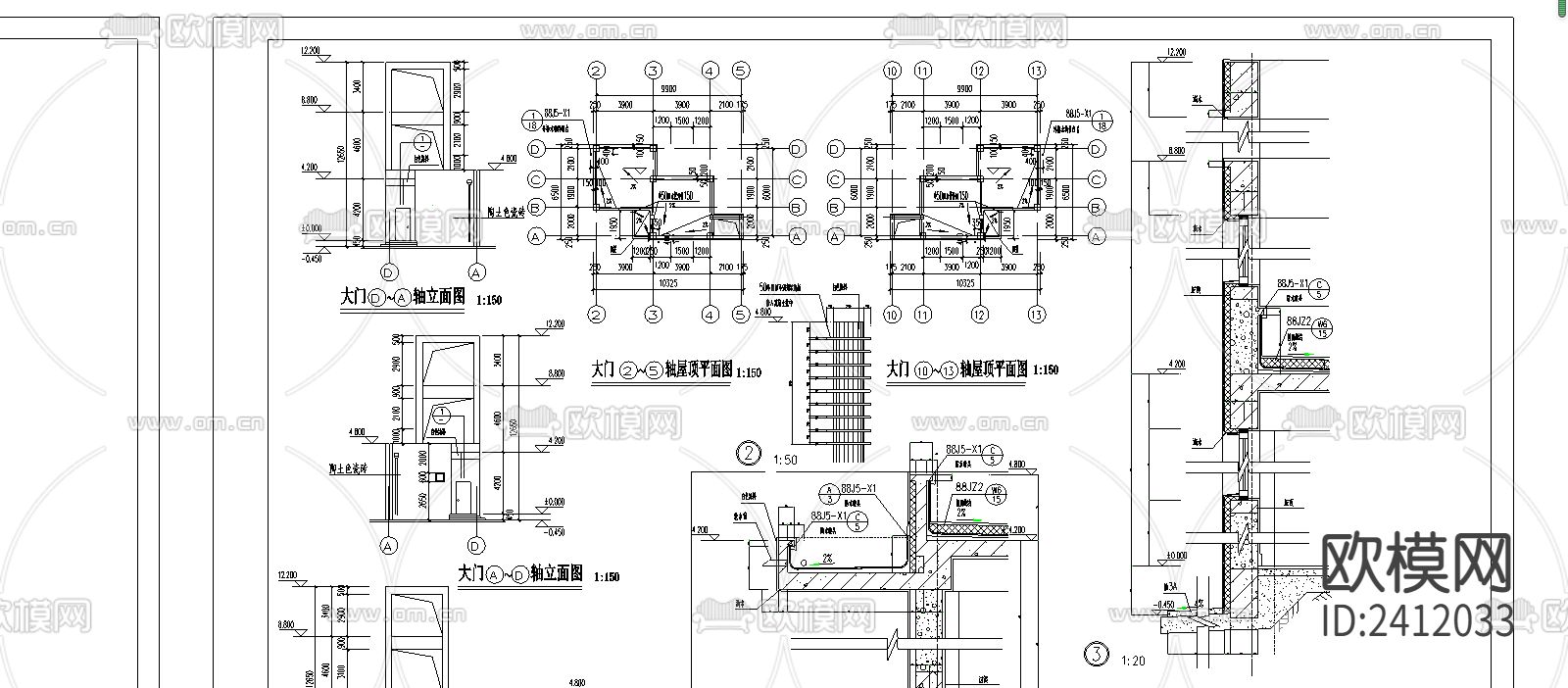 大门完整cad施工图下载（渲染图2）