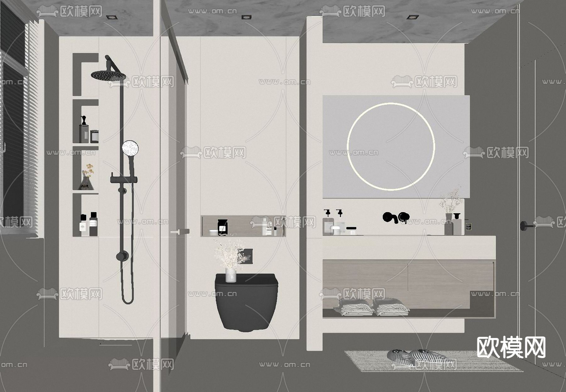 奶油风卫生间 浴室su模型下载（渲染图2）