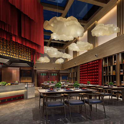  现代自助餐厅su模型 