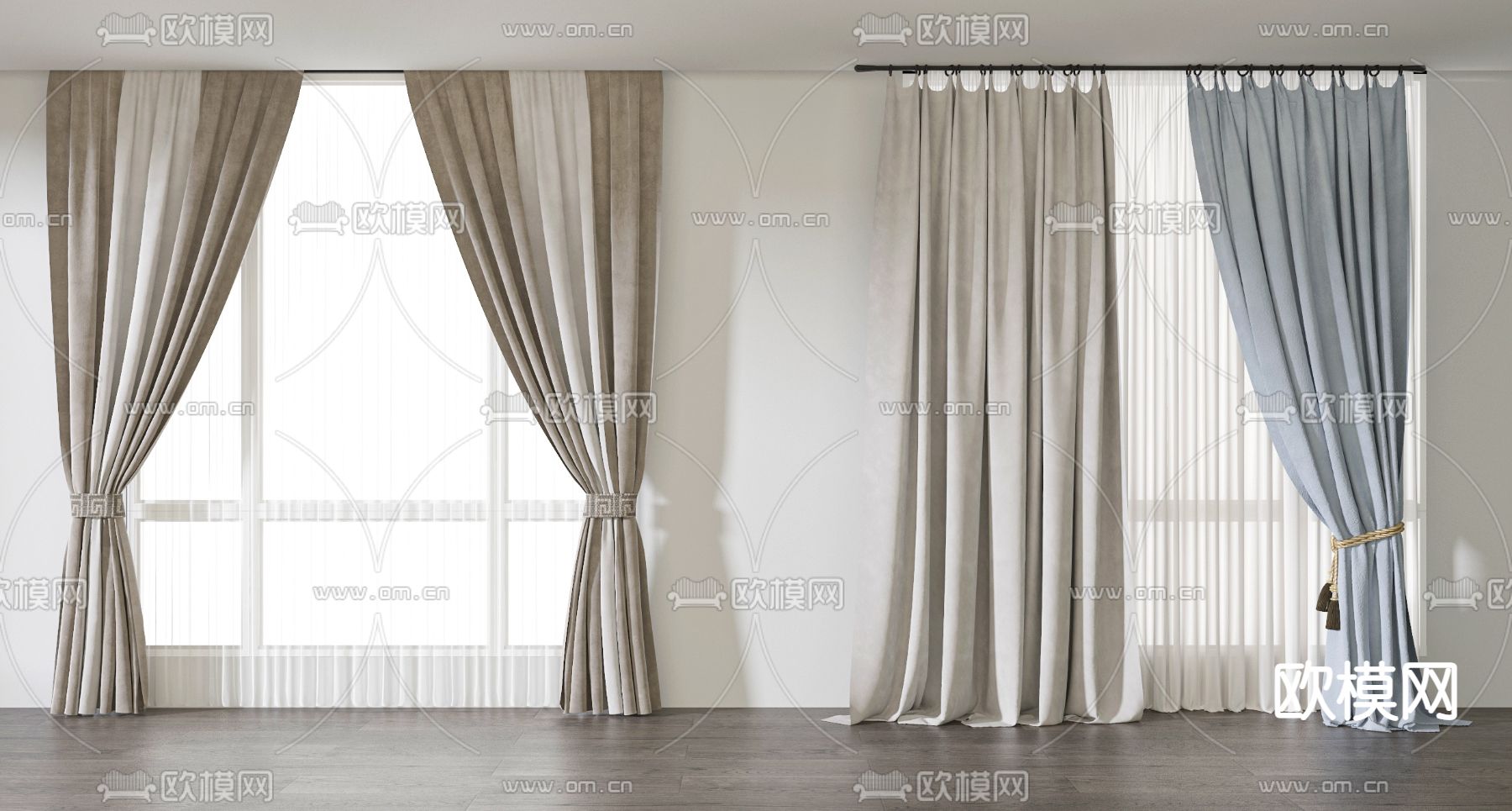 现代窗帘 窗纱3d模型下载